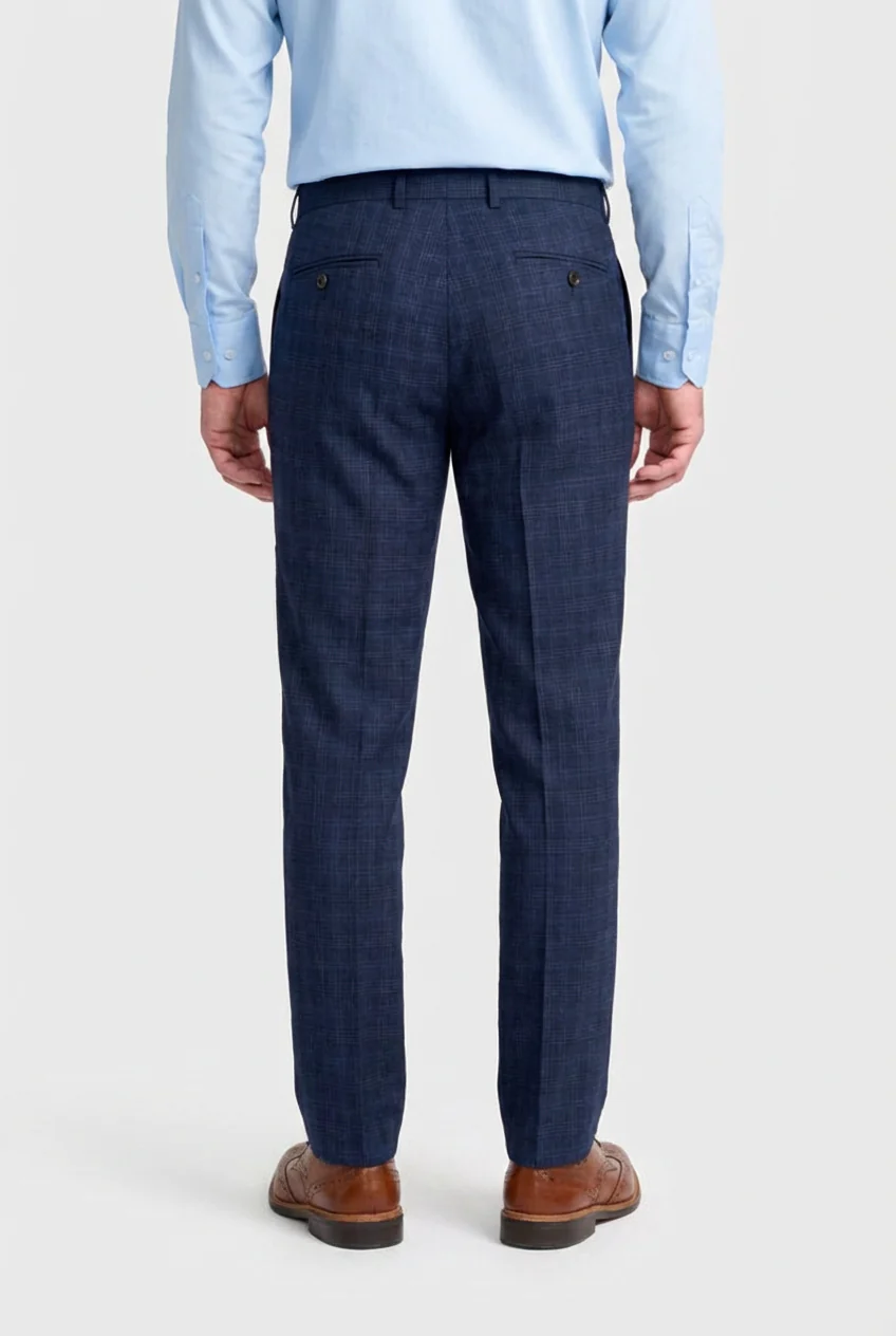 Men’s Windowpane Check Trousers - Marcos - Navy - Image 2