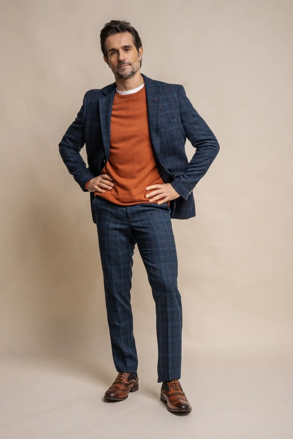 Men's Windowpane Check Tweed Blue Suit Jacket - CODY - Navy Blue - Image 2