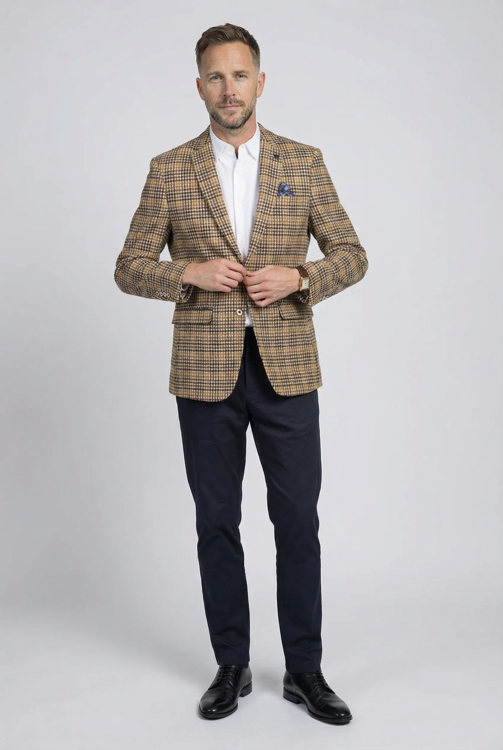 Men’s Wool Blend Houndstooth Check Blazer - Carter - Beige - Image 2