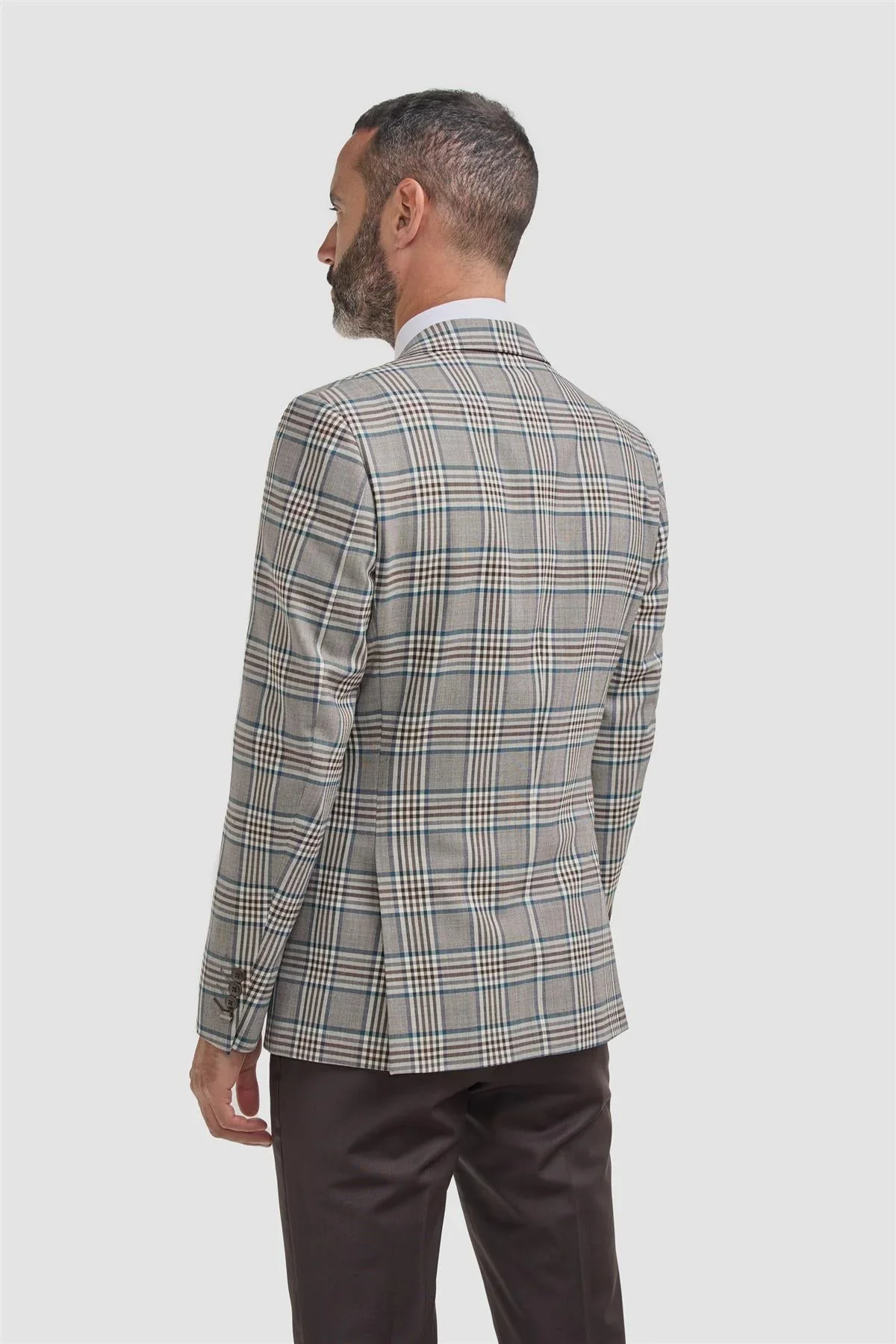 Men’s Wool Blend Plaid Check Blazer - Pietro - Beige - Image 3
