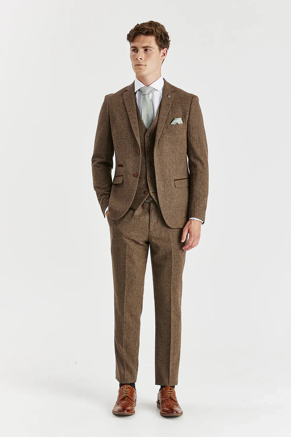 Men’s Tweed Wool Suit - OSCAR - Brown - Image 2