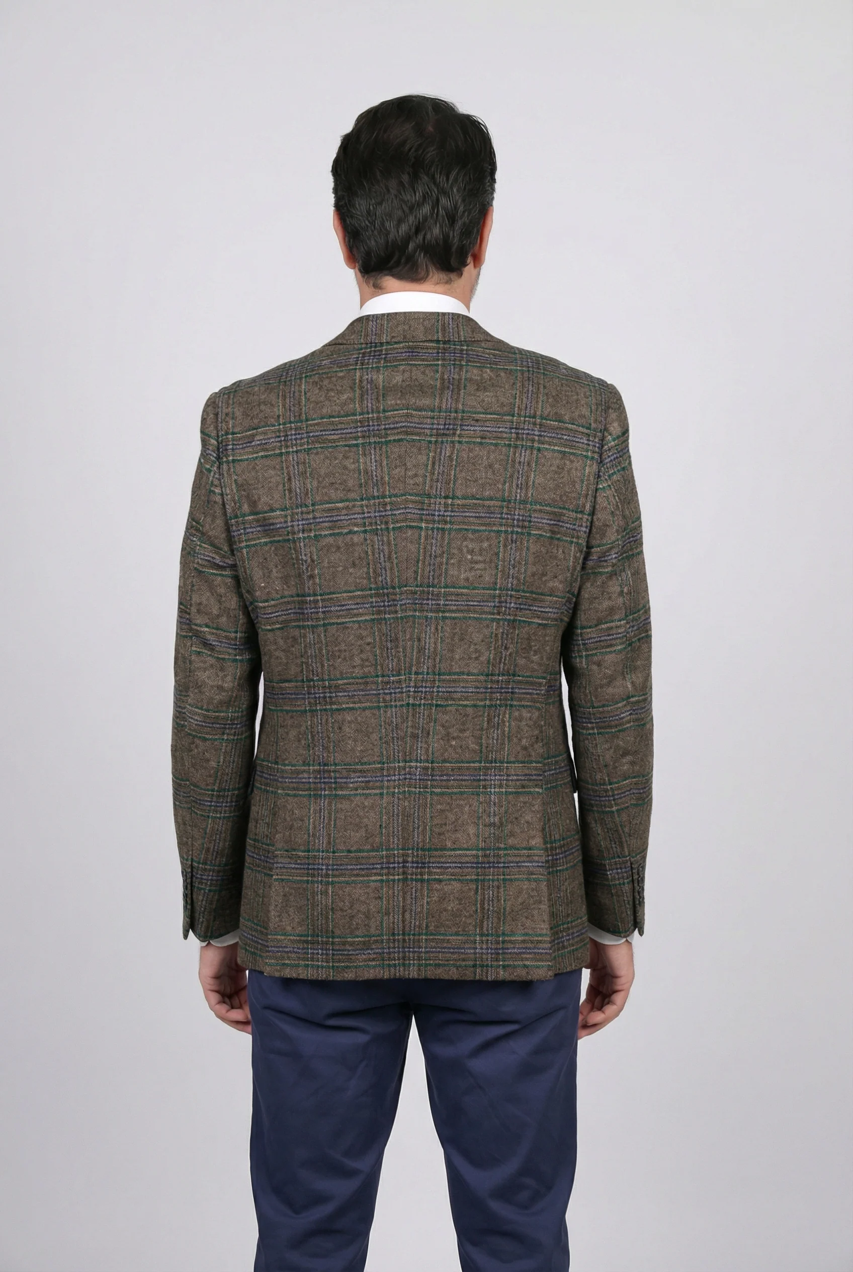 Men’s Wool Blend Windowpane Check Blazer - Oscar - Green - Image 6