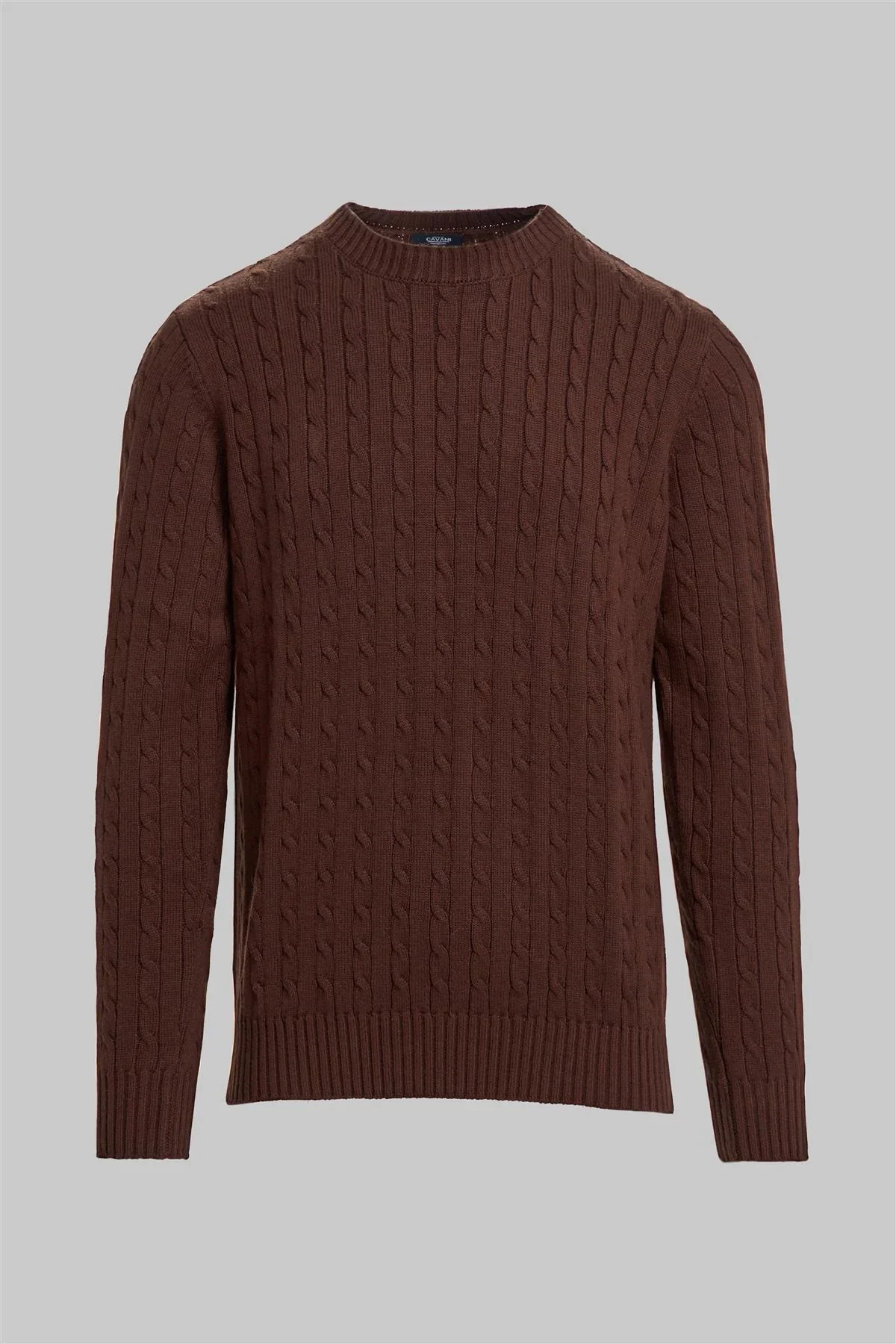 Men’s Wool Cable Knit Pullover Jumper - Foston - Brown - Image 3