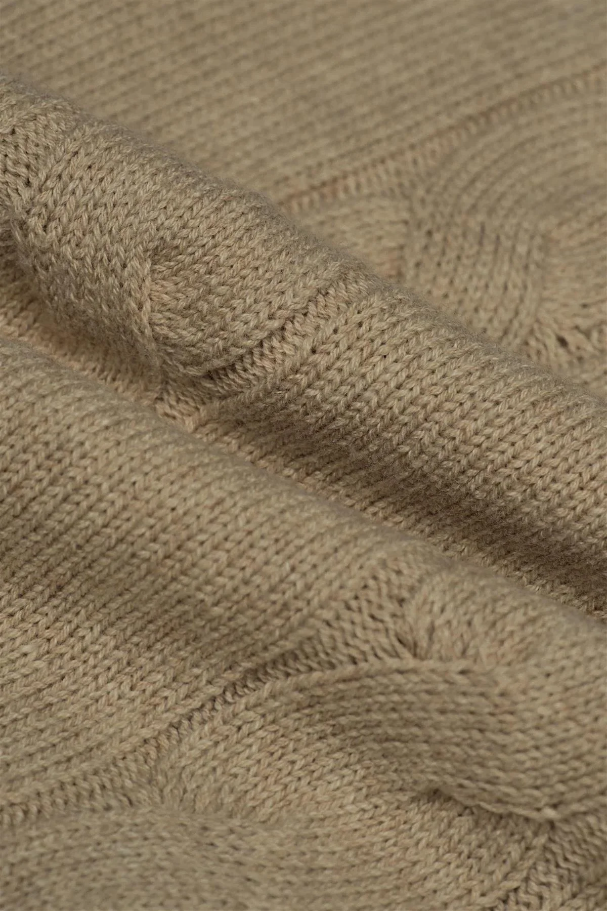 Men’s Wool-Cotton Cable Knit Roll Neck Jumper - Archie - Fawn - Image 4