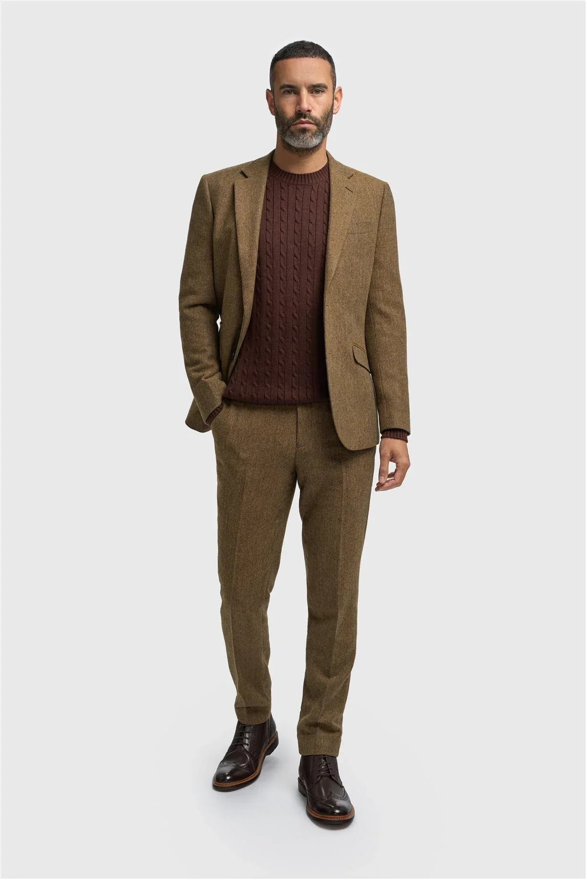 Men’s Wool Herringbone Tweed Suit Jacket - Thomas - Brown - Image 2