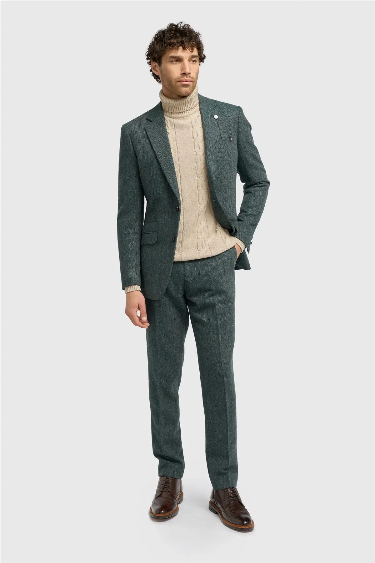 Men’s Wool Herringbone Tweed Suit Jacket - Thomas - Olive Green - Image 2