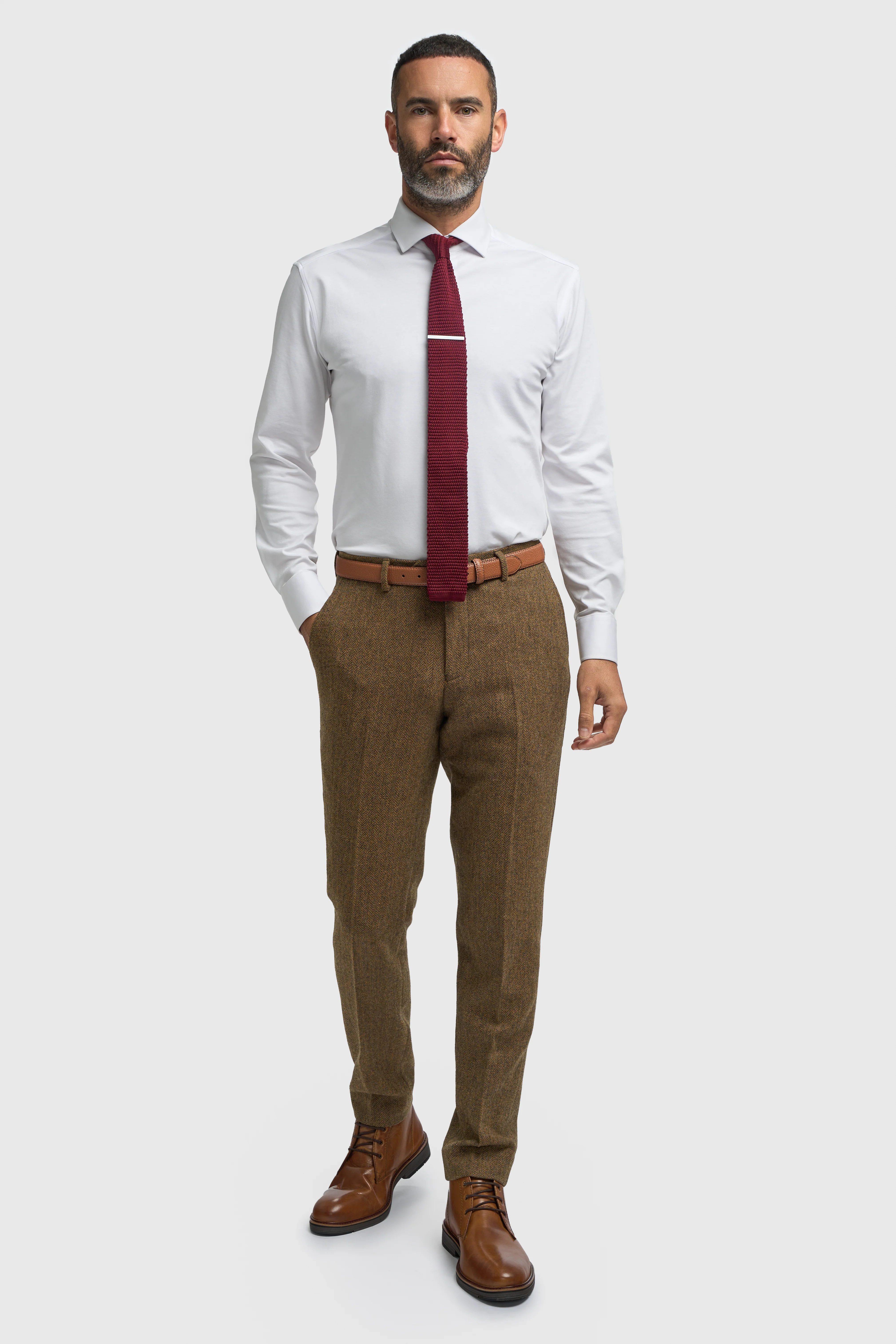 Men’s Wool Herringbone Tweed Trousers - Thomas - Brown - Image 2