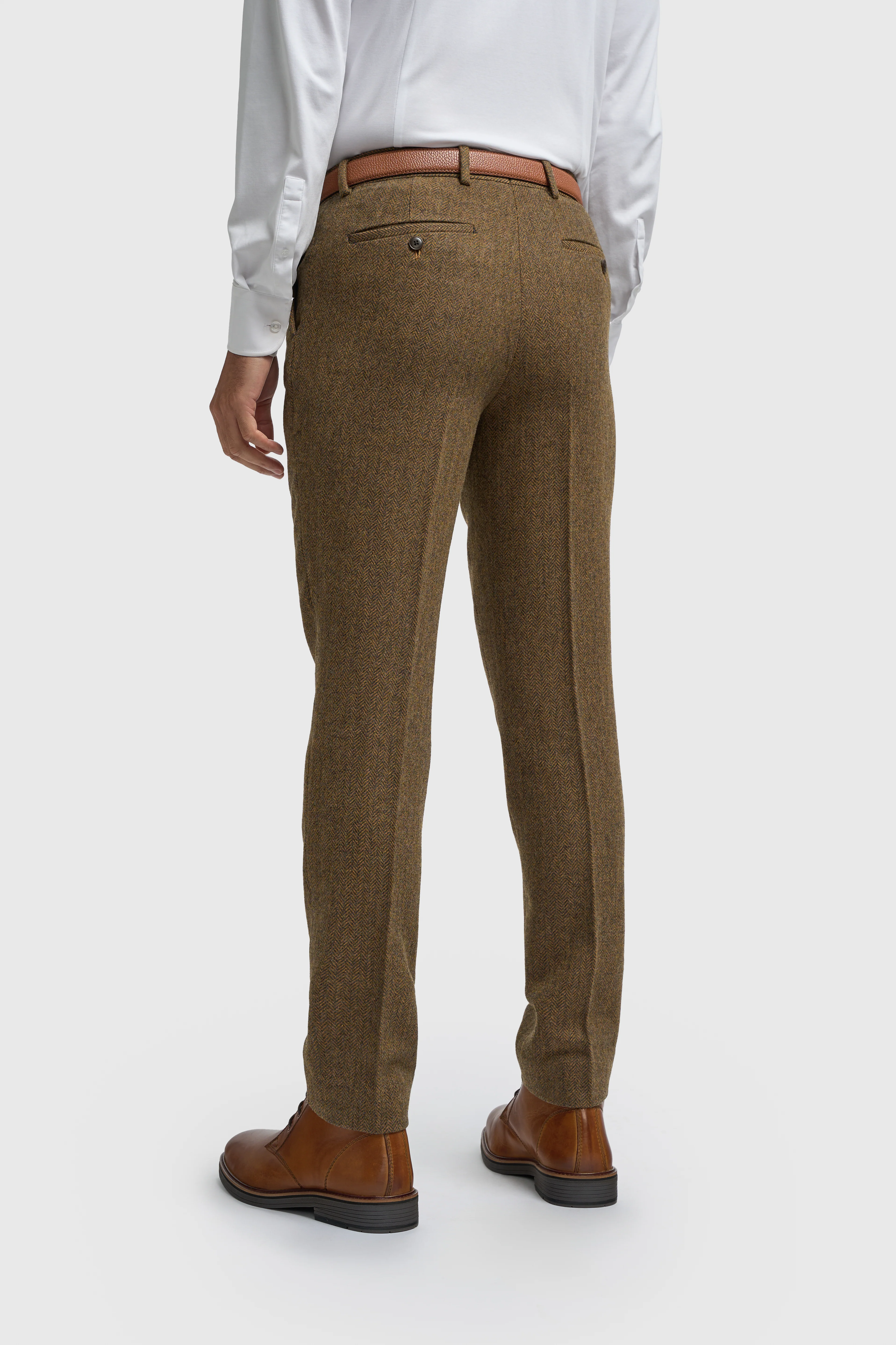 Men’s Wool Herringbone Tweed Trousers - Thomas - Brown - Image 3