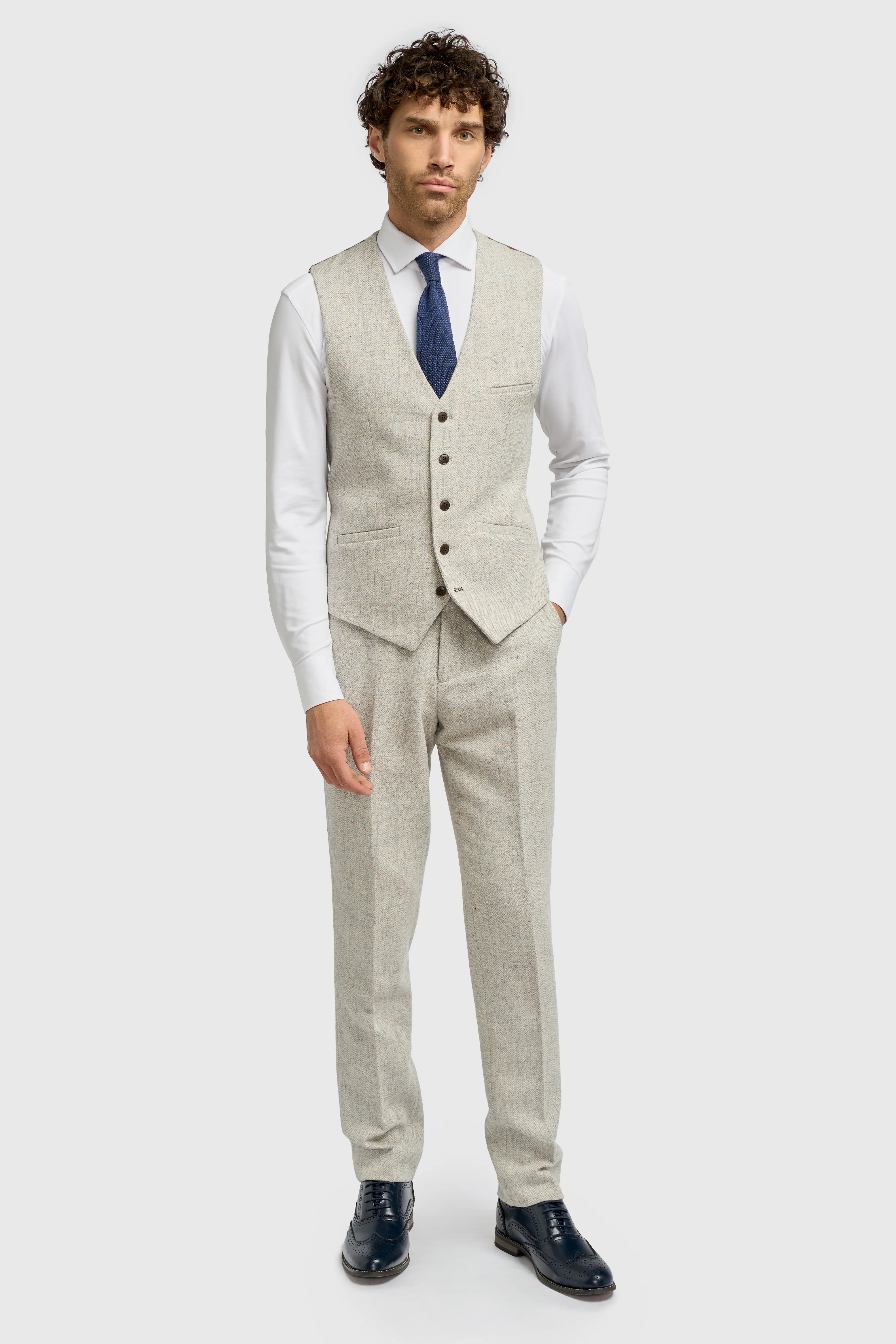 Men’s Wool Herringbone Tweed Waistcoat - Thomas - Pearl Grey - Image 2