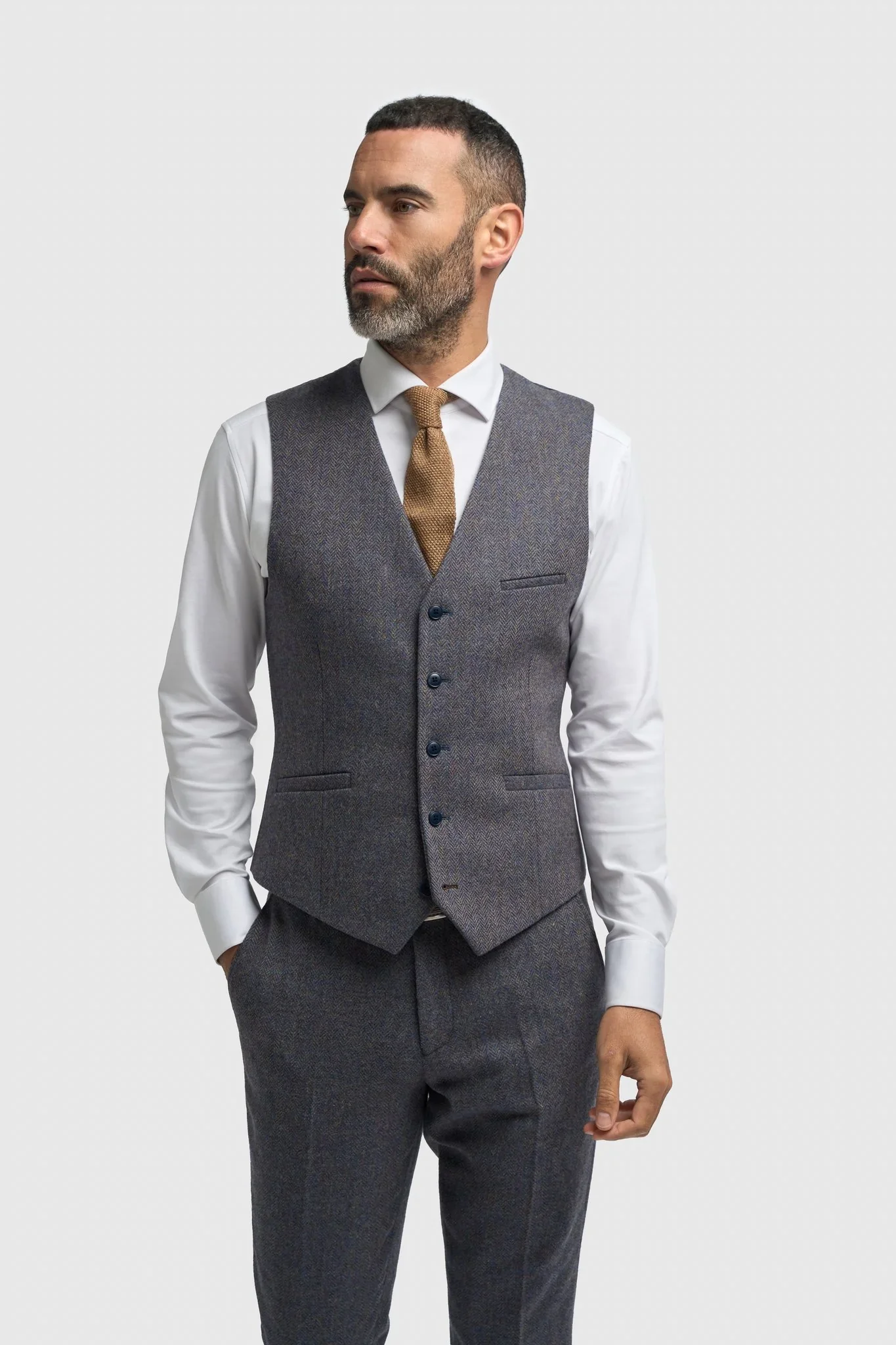 Men’s Wool Herringbone Tweed Waistcoat - Thomas - Savoy Grey