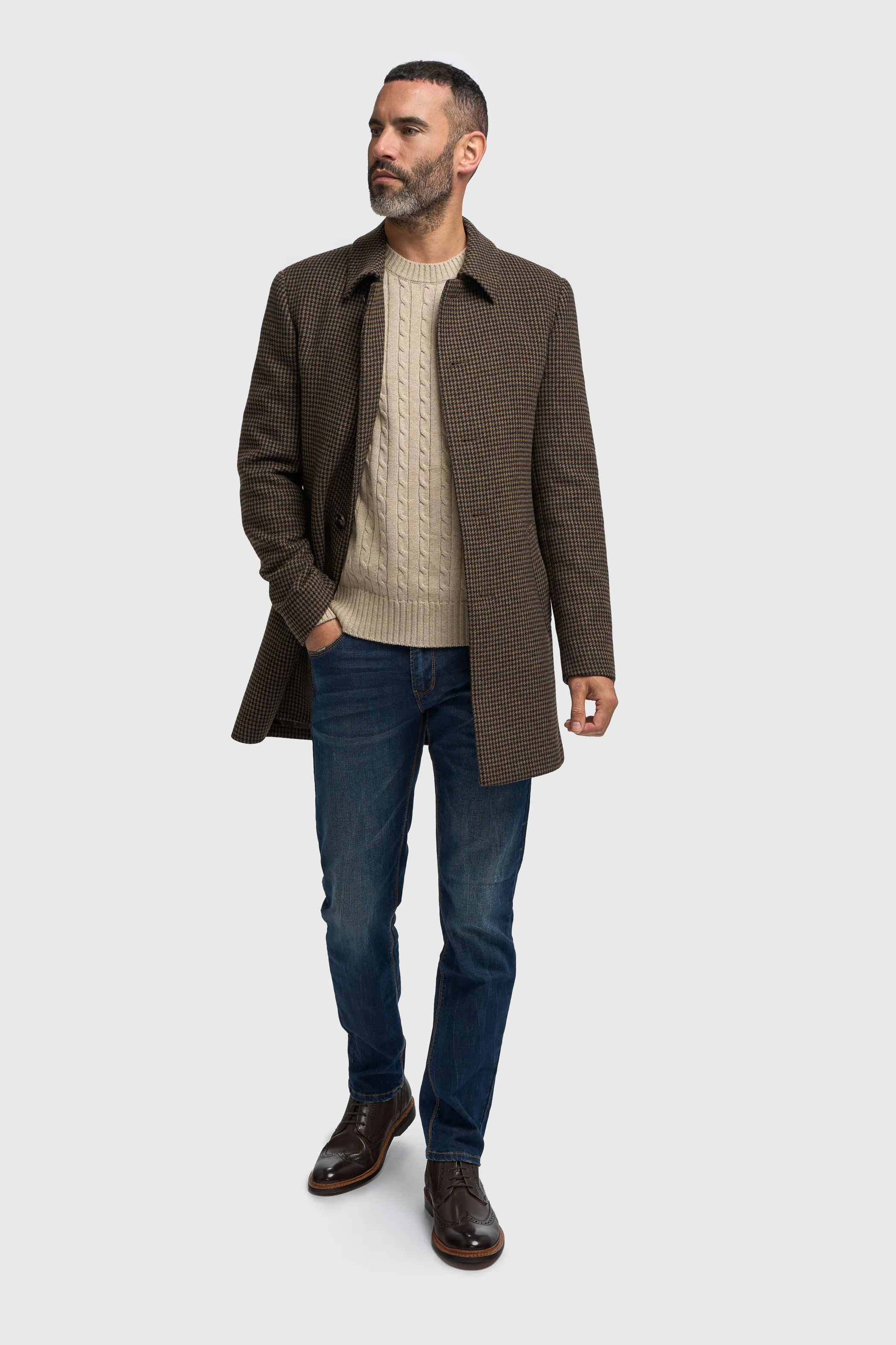 Men’s Wool Houndstooth Check Overcoat - Pearson - Brown - Image 2