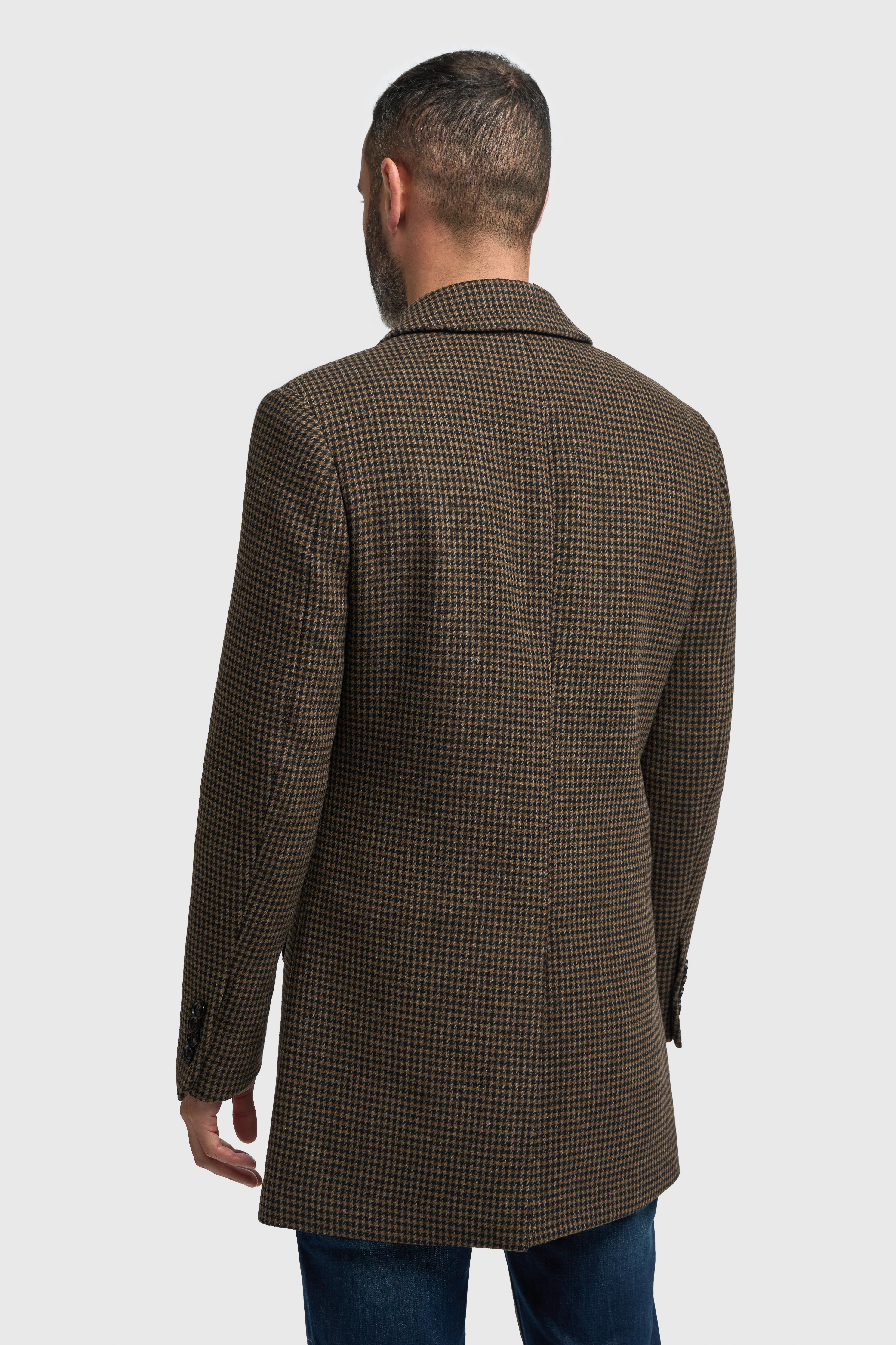 Men’s Wool Houndstooth Check Overcoat - Pearson - Brown - Image 3
