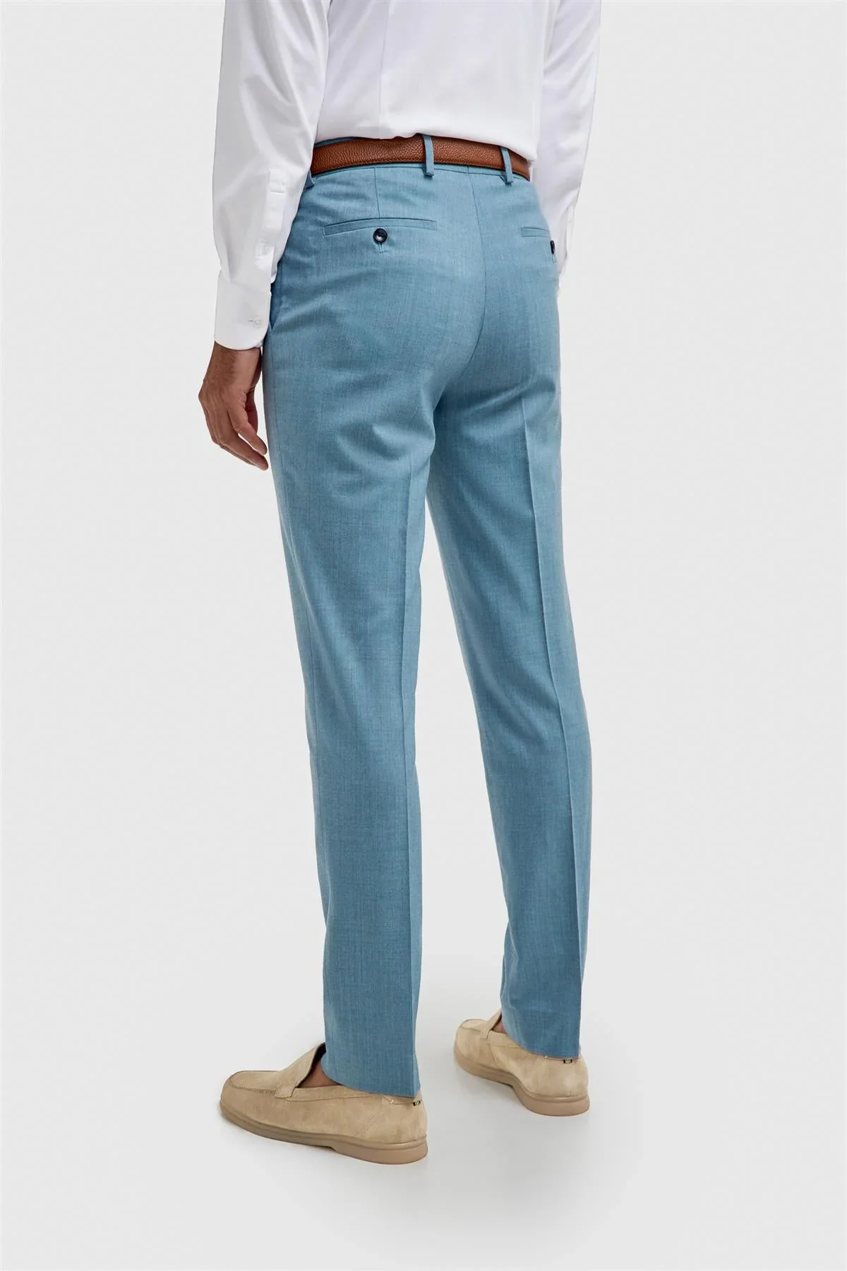 Men’s Wool Slim Fit Formal Trousers - James - Marine Blue - Image 3