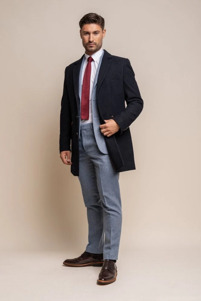 Men's Wool Midi Coat - ROMAN - Navy Blue - Image 2
