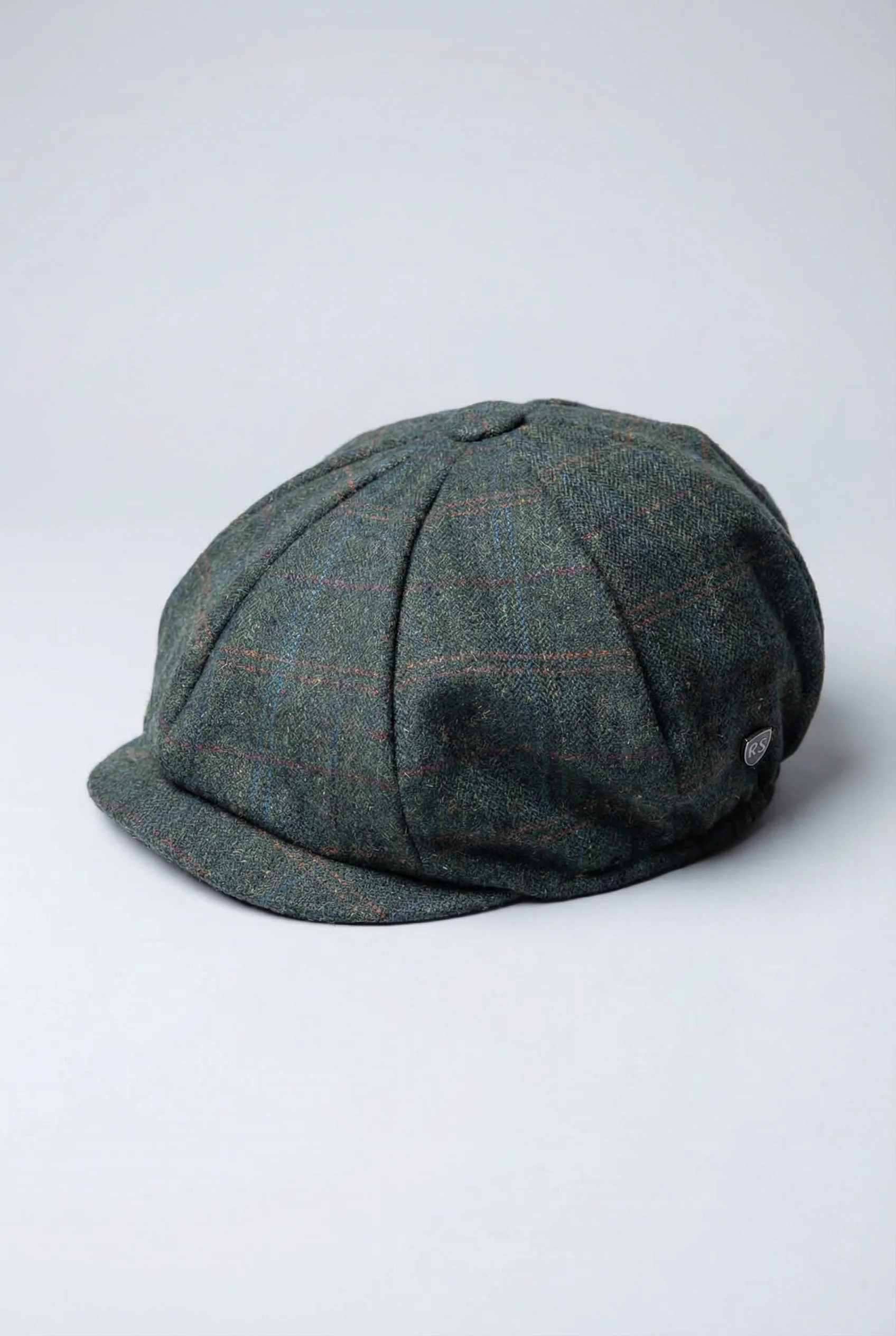 Men’s Wool Tweed Windowpane Check Baker Boy Cap - Joshua - Green - Image 2