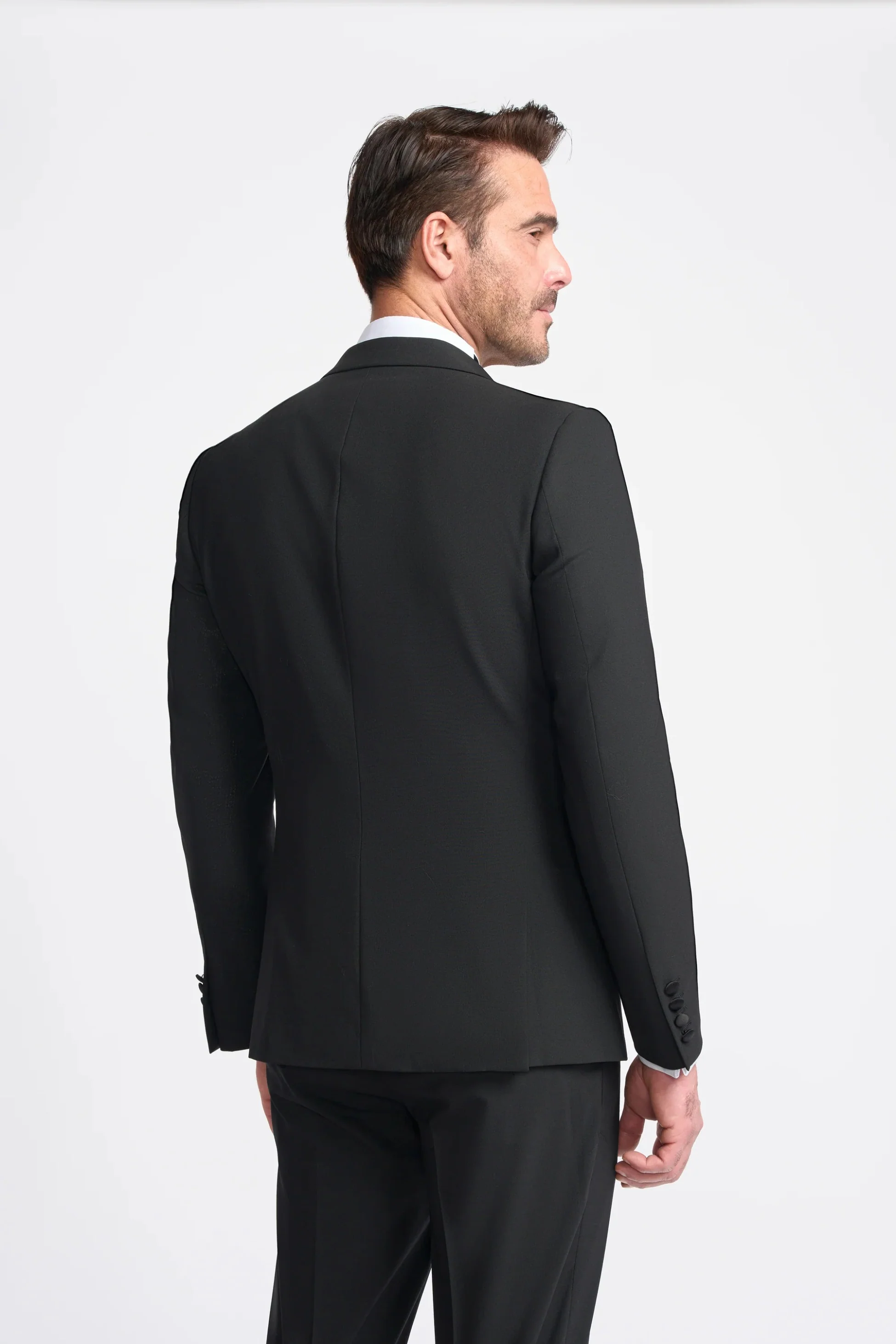 Men’s Satin Lapel Double-breasted Suit Jacket – ASPEN D/B - Black - Image 3