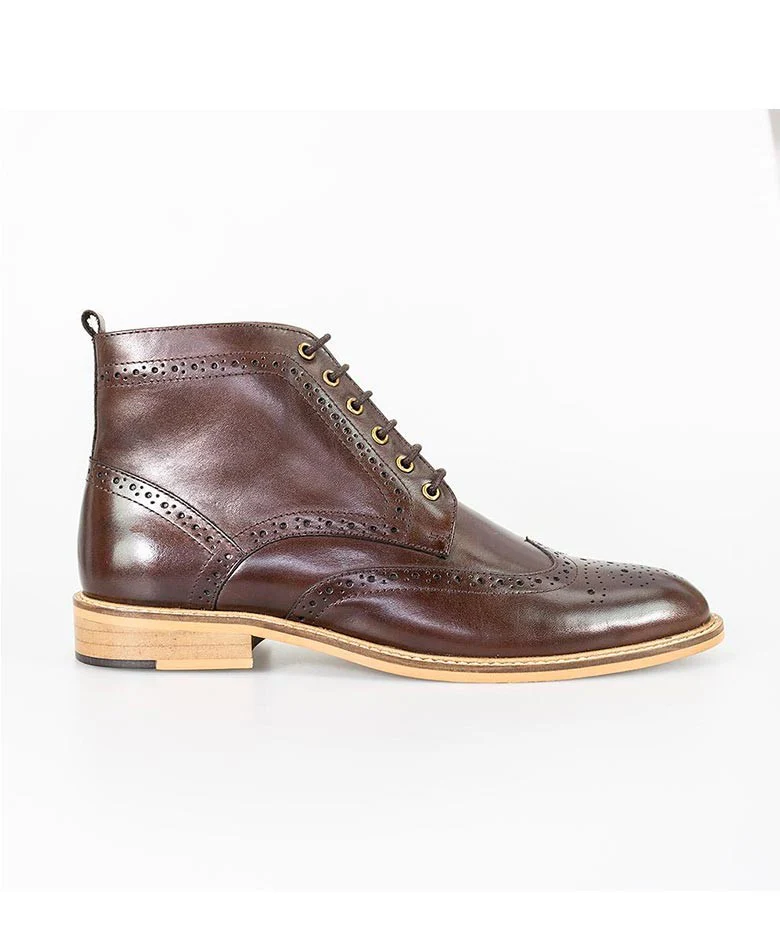 Men's Leather Lace up Brogue Boots - HOLMES - Dark Brown - Image 3
