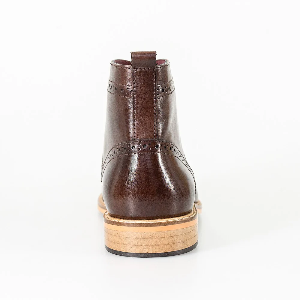 Men's Leather Lace up Brogue Boots - HOLMES - Dark Brown - Image 4