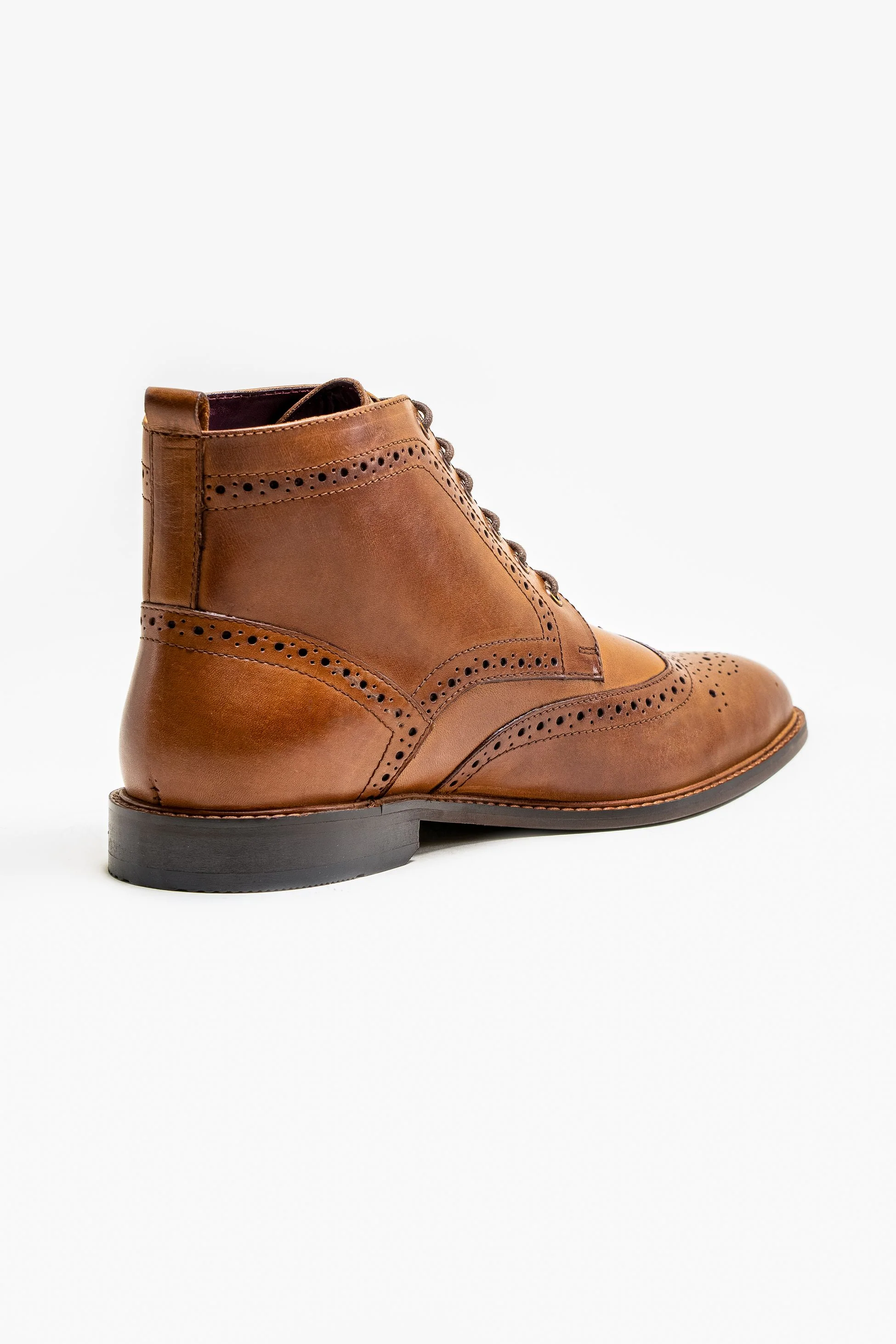 Men's Leather Lace up Brogue Boots - HOLMES - Tan Brown - Image 3
