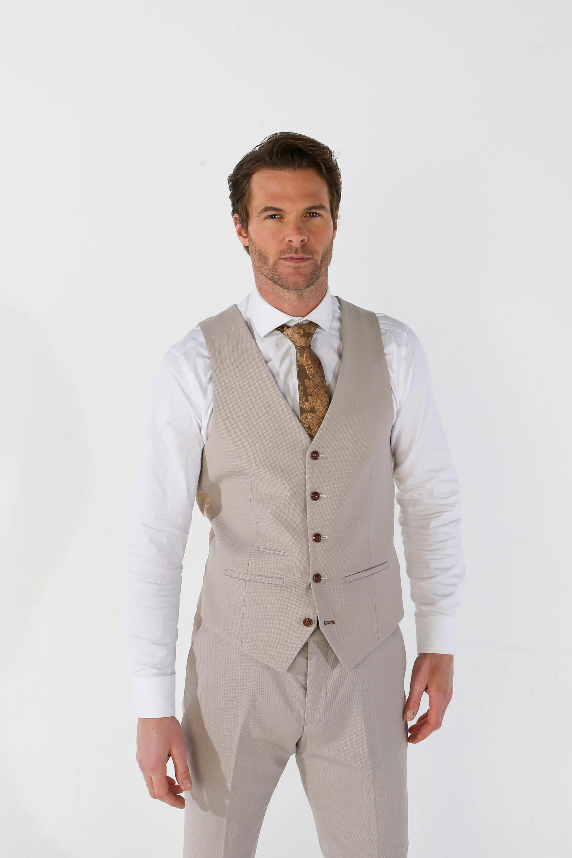 Men's Tailored Fit Single breasted Waistcoat - MAYFAIR - Stone - Image 2