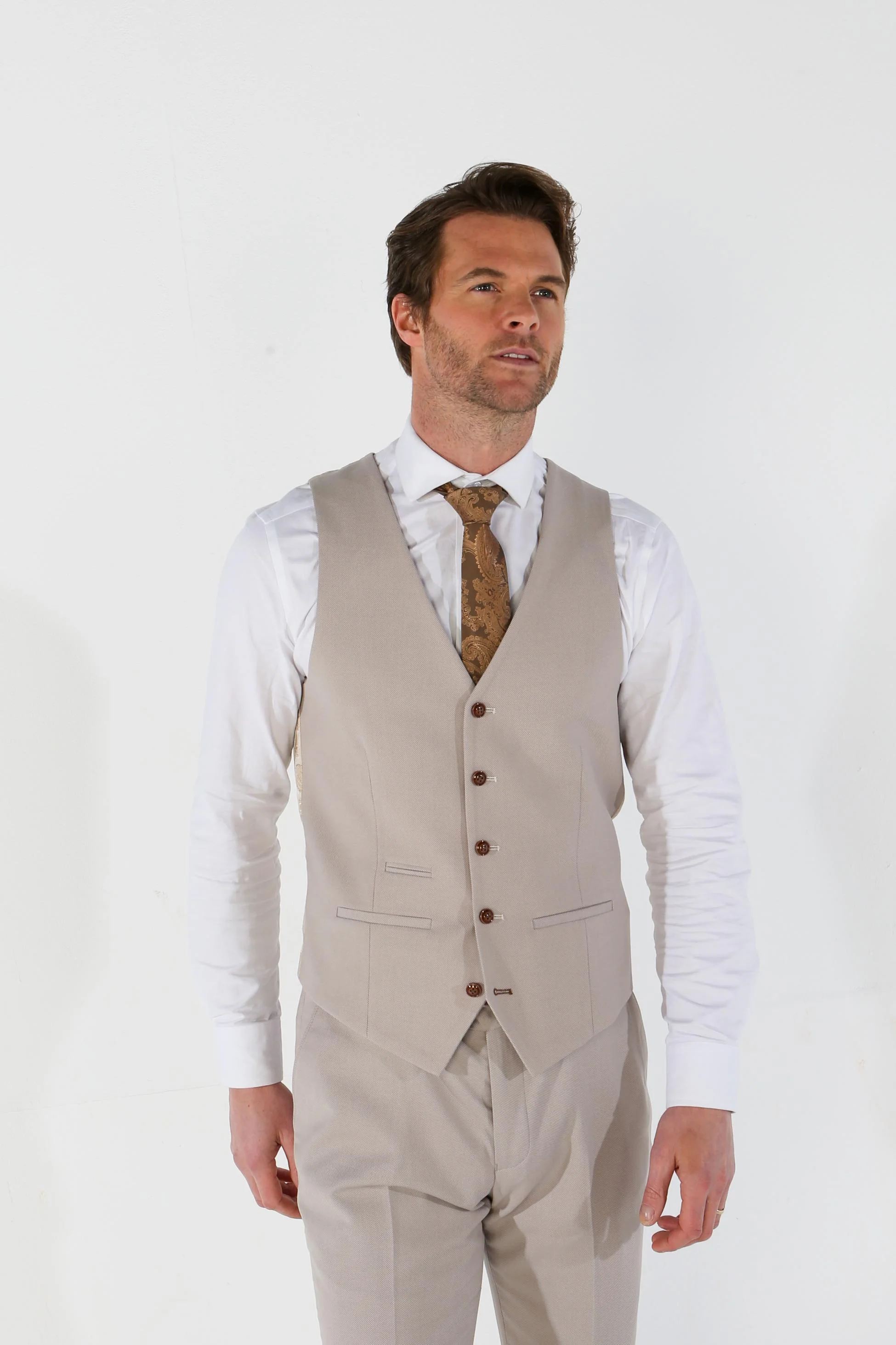 Men's Tailored Fit Single breasted Waistcoat - MAYFAIR - Stone - Image 3