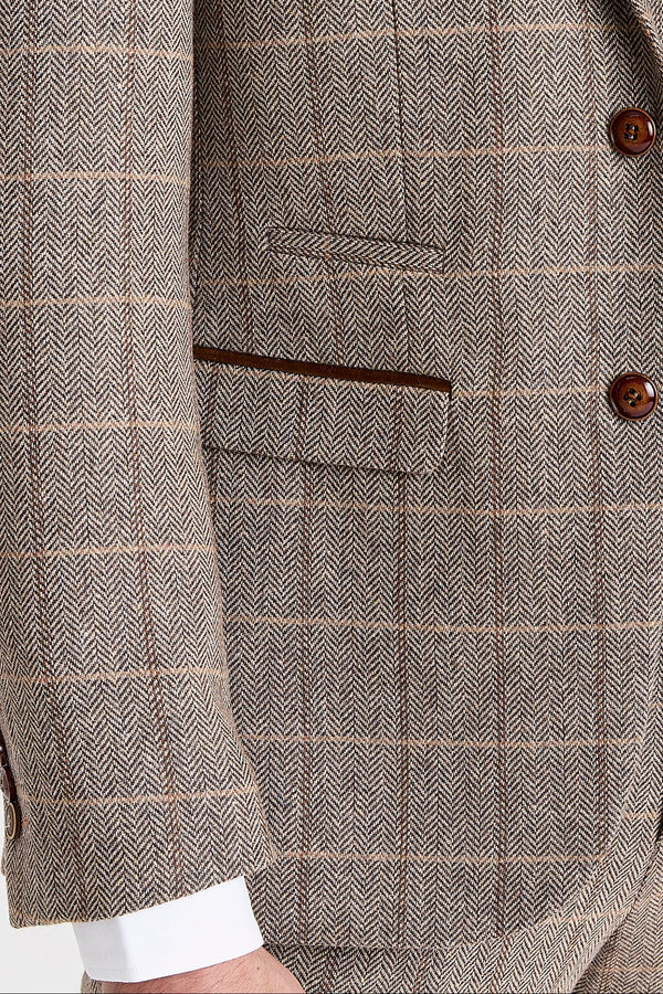 Men's Tweed Retro Windowpane Suit Jacket - HARRIS - Brown - Image 3