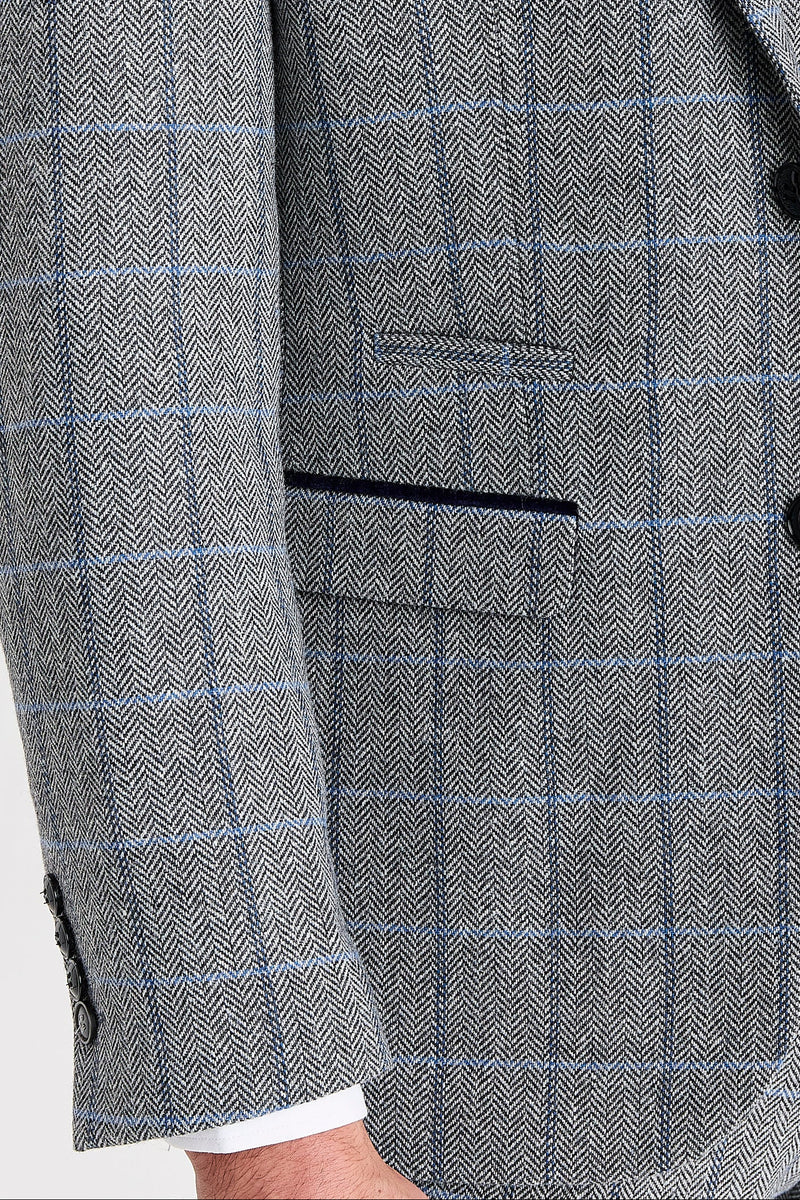 Men's Tweed Retro Windowpane Suit Jacket - HARRIS - Grey - Image 4