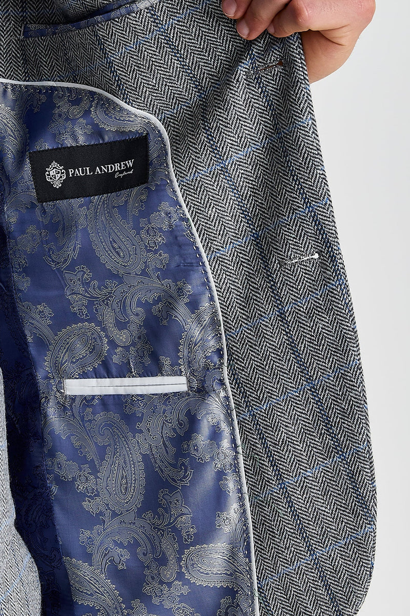Men's Tweed Retro Windowpane Suit Jacket - HARRIS - Grey - Image 5