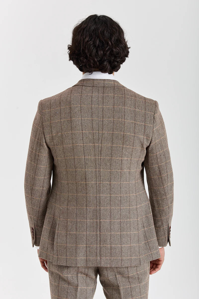 Men's Tweed Retro Windowpane Formal Suit - HARRIS - Brown - Image 3