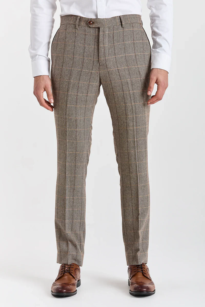 Men's Tweed Retro Windowpane Formal Suit - HARRIS - Brown - Image 6