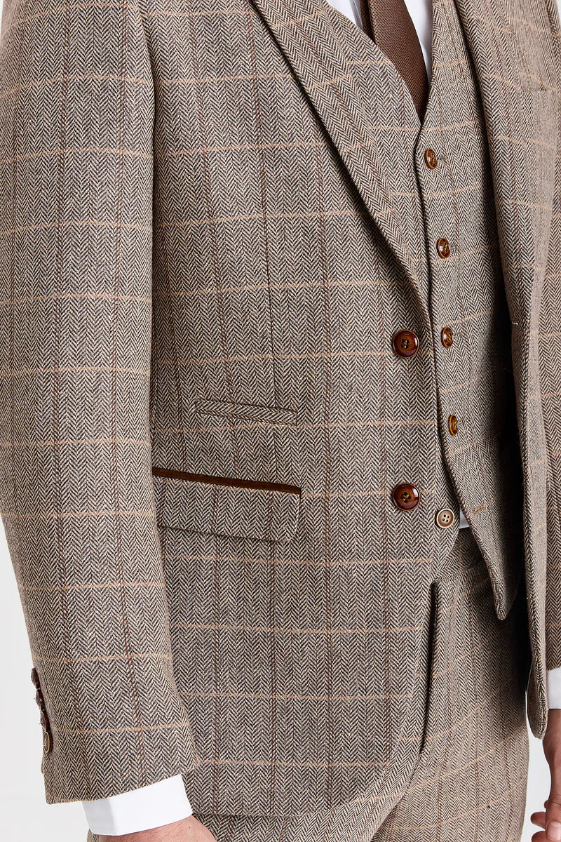 Men's Tweed Retro Windowpane Formal Suit - HARRIS - Brown - Image 7