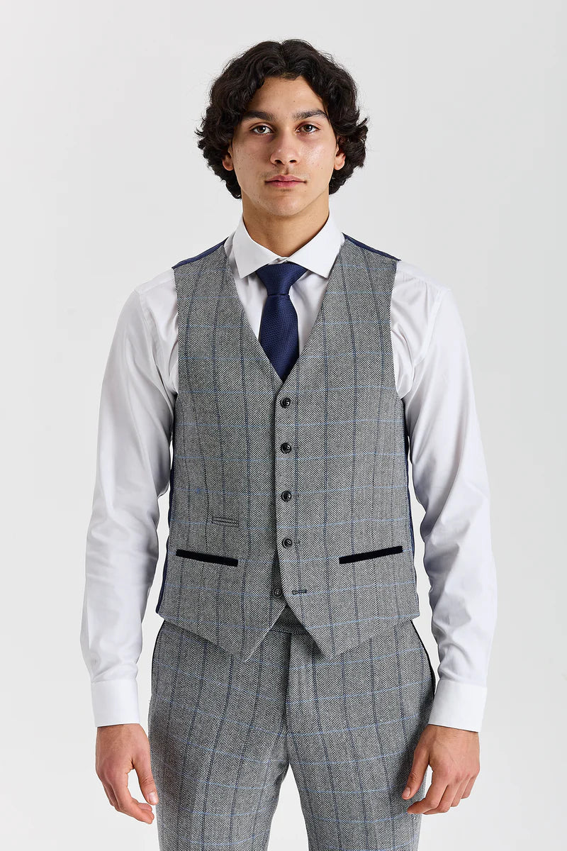Men's Tweed Retro Windowpane Formal Suit - HARRIS - Grey - Image 4