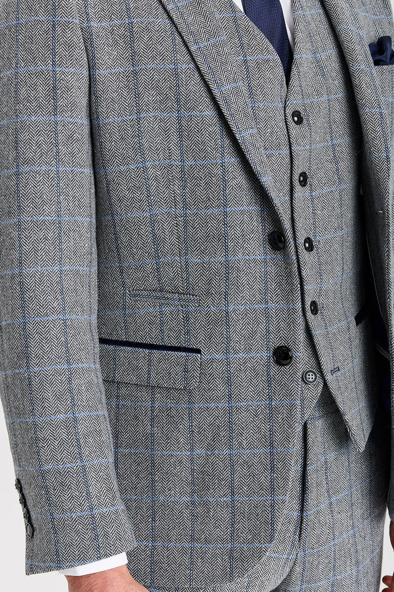 Men's Tweed Retro Windowpane Formal Suit - HARRIS - Grey - Image 7