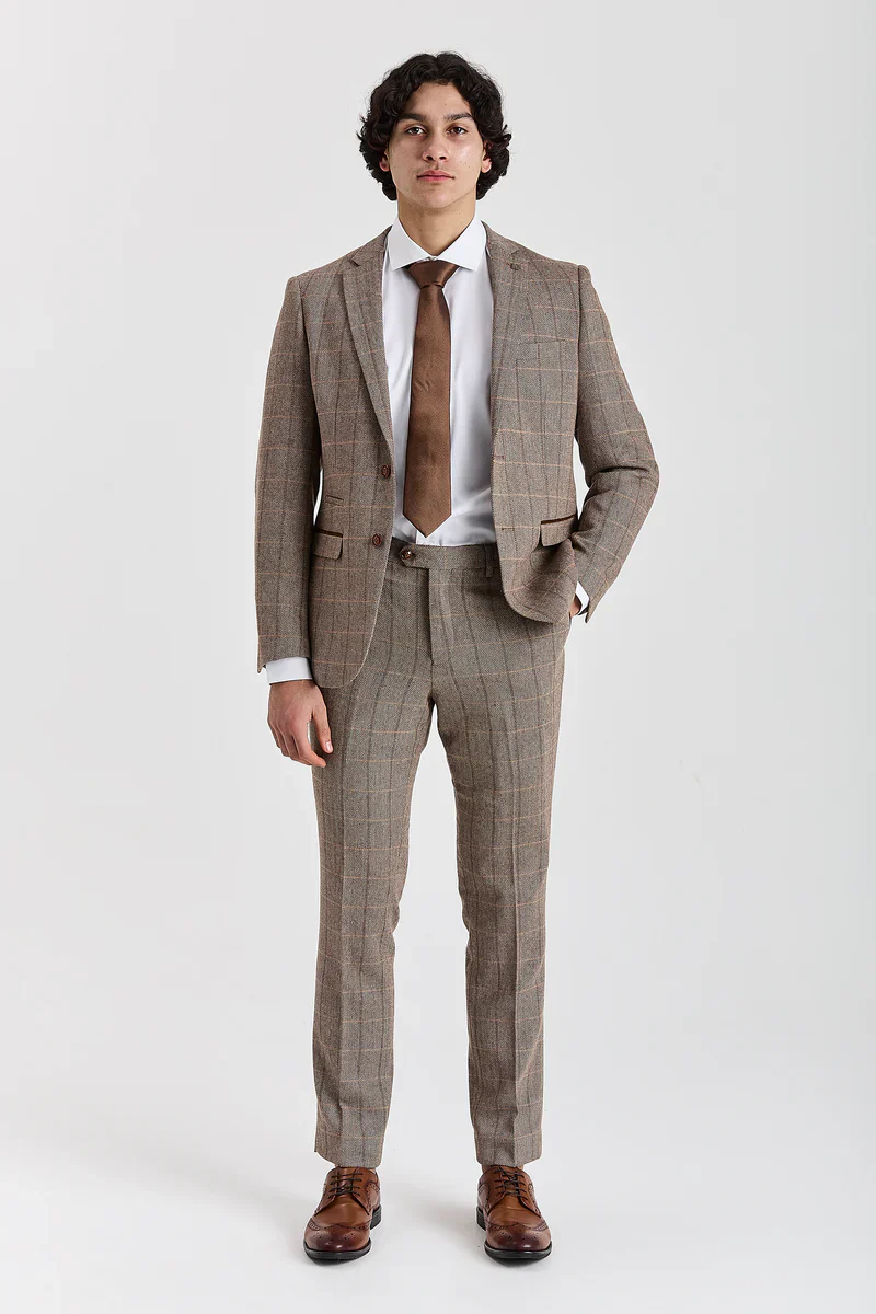 Men's Tweed Retro Windowpane Formal Trousers - HARRIS - Brown - Image 2
