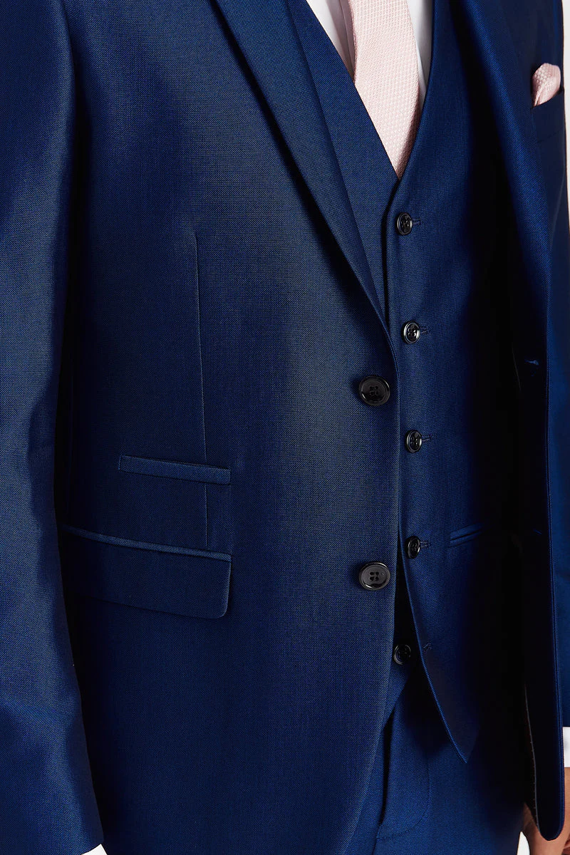 Men's Sheen Effect Navy Suit Jacket - KINGSLEY - Navy Blue - Image 4