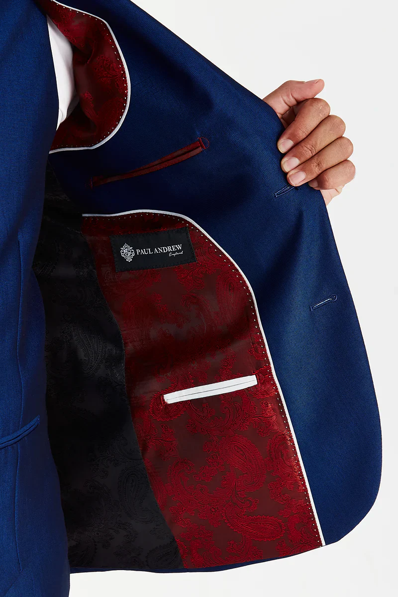 Men's Sheen Effect Navy Suit Jacket - KINGSLEY - Navy Blue - Image 5
