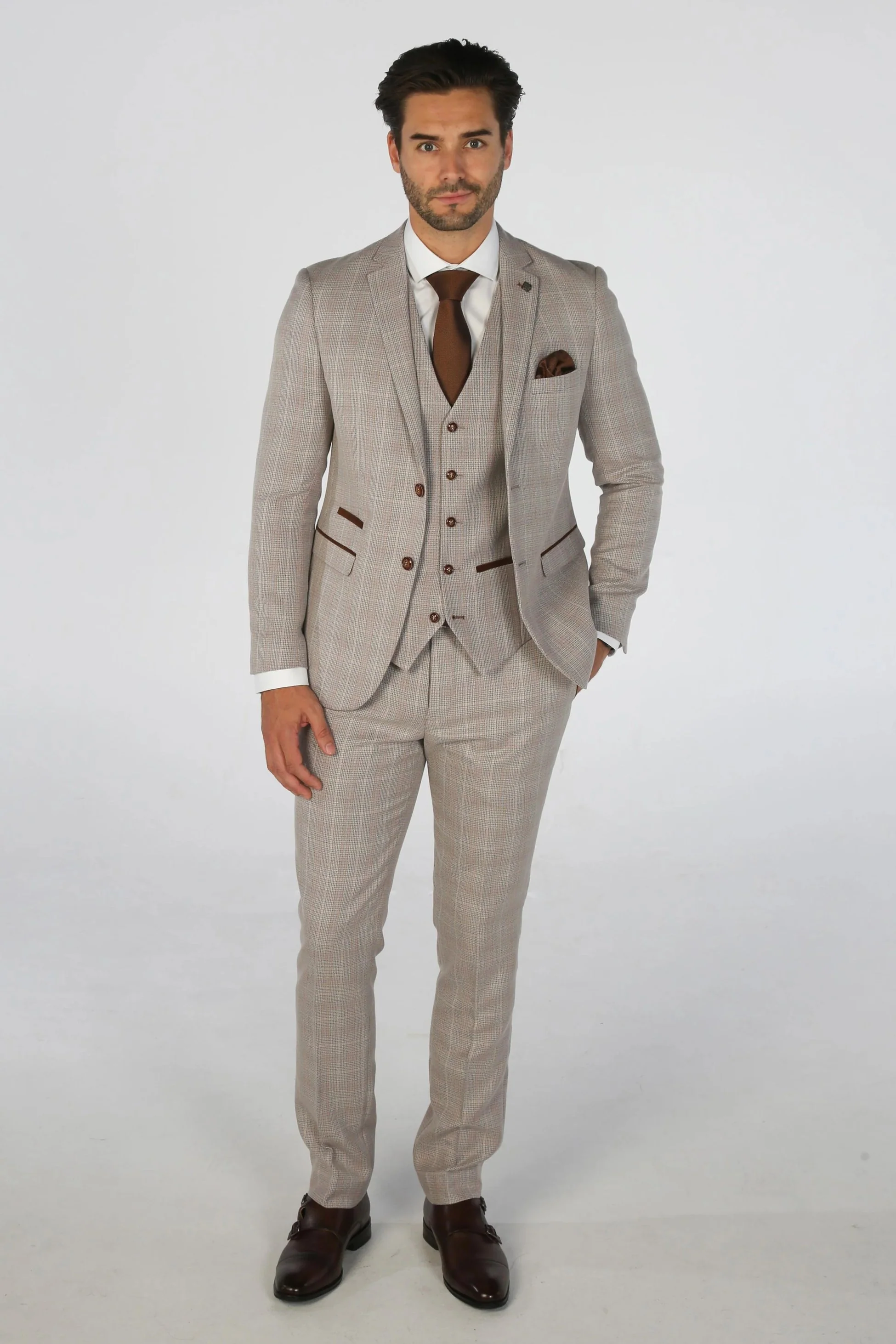 Men’s Tailored Fit Check Suit – LEO - Beige - Image 2