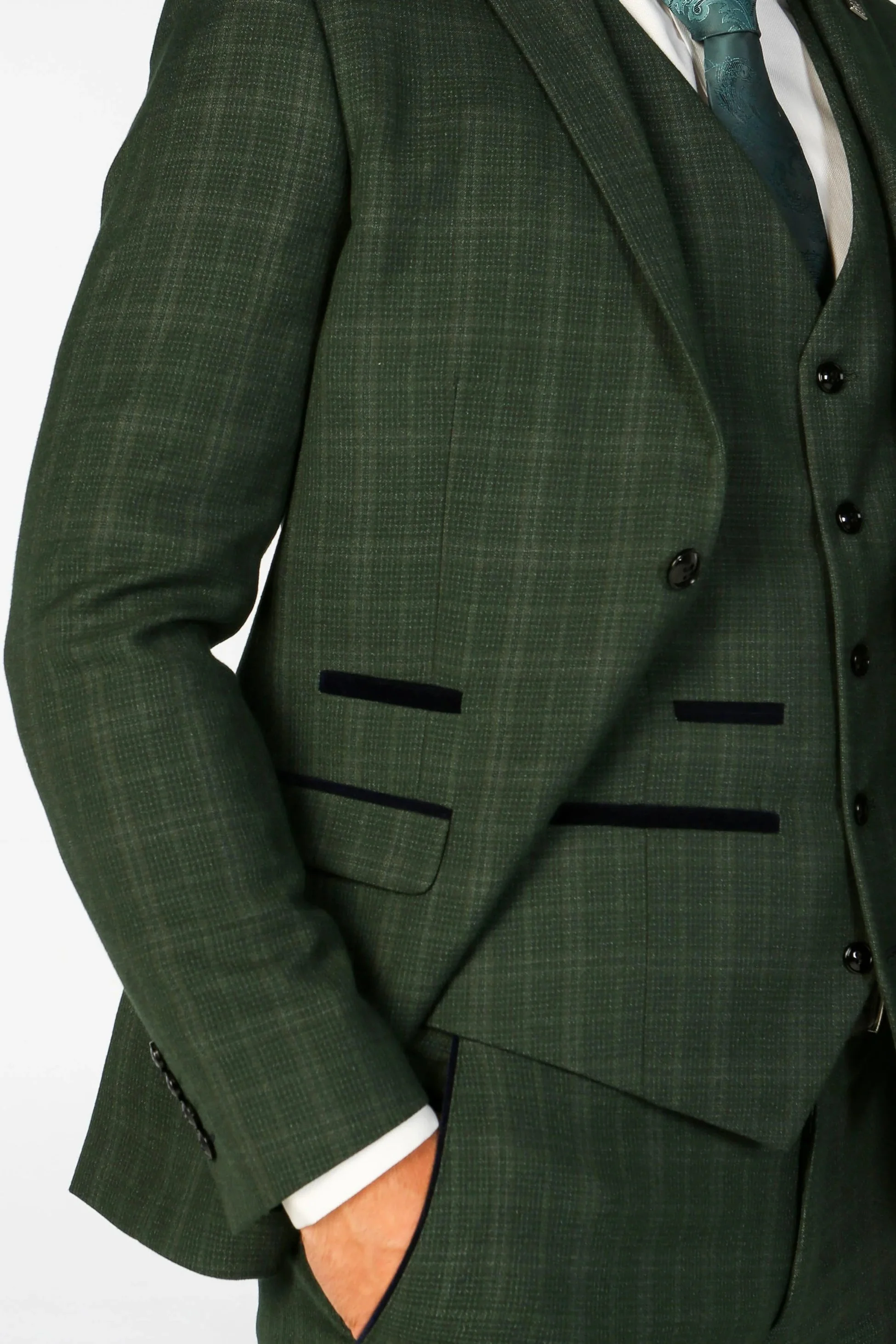 Men’s Tailored Fit Check Suit Jacket – LEO - Green - Image 3