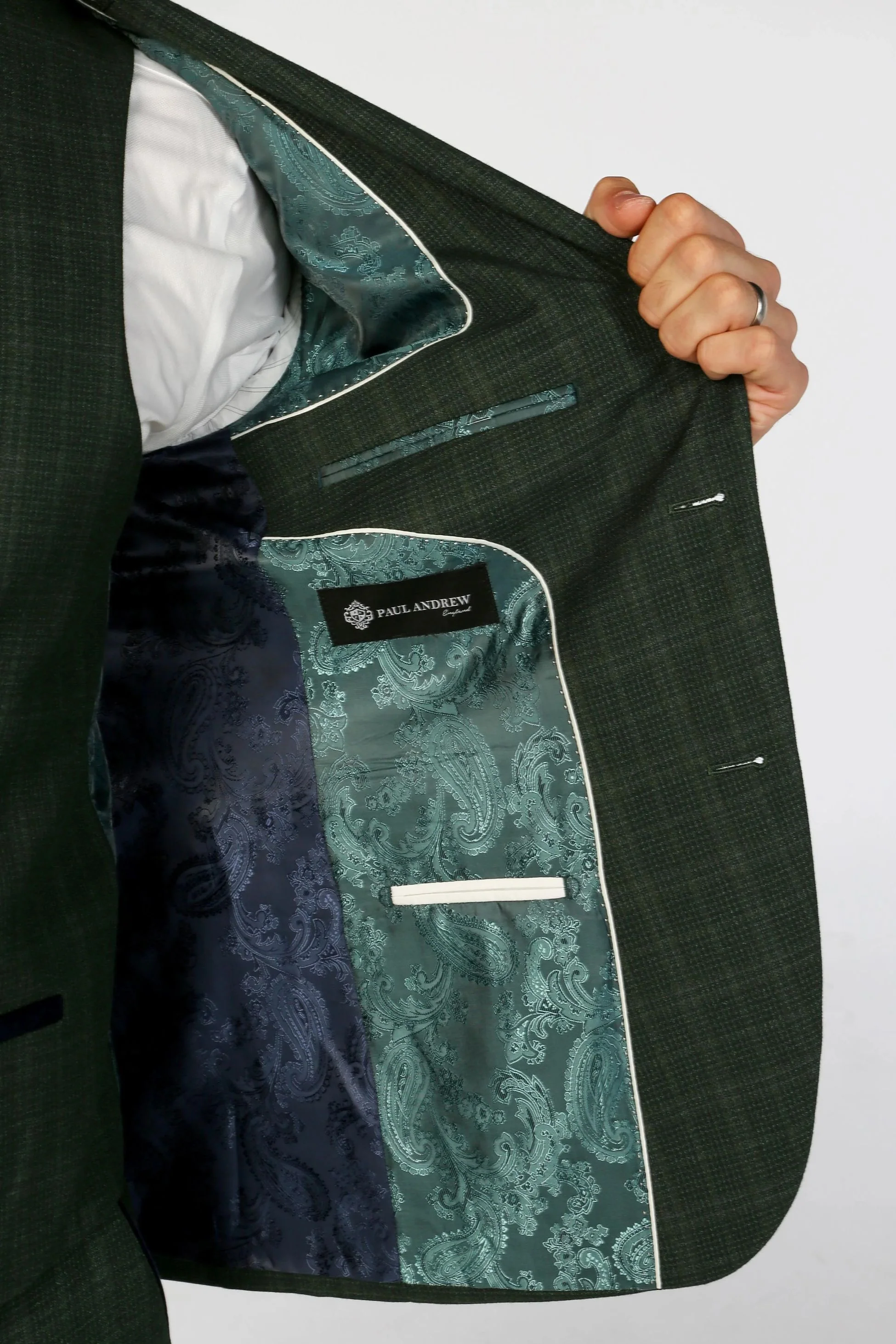 Men’s Tailored Fit Check Suit Jacket – LEO - Green - Image 4