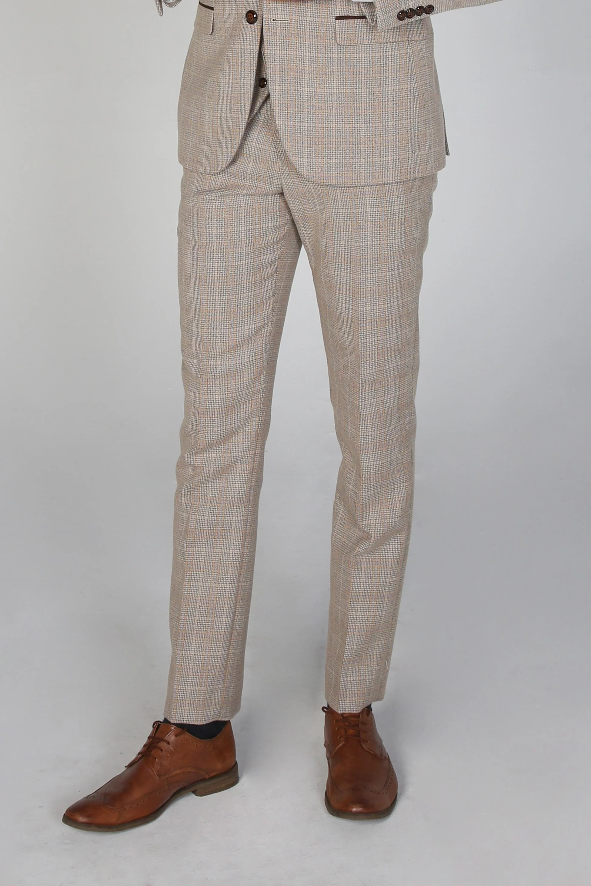Men's Houndstooth Tweed Check Trousers - HOLLAND - Beige