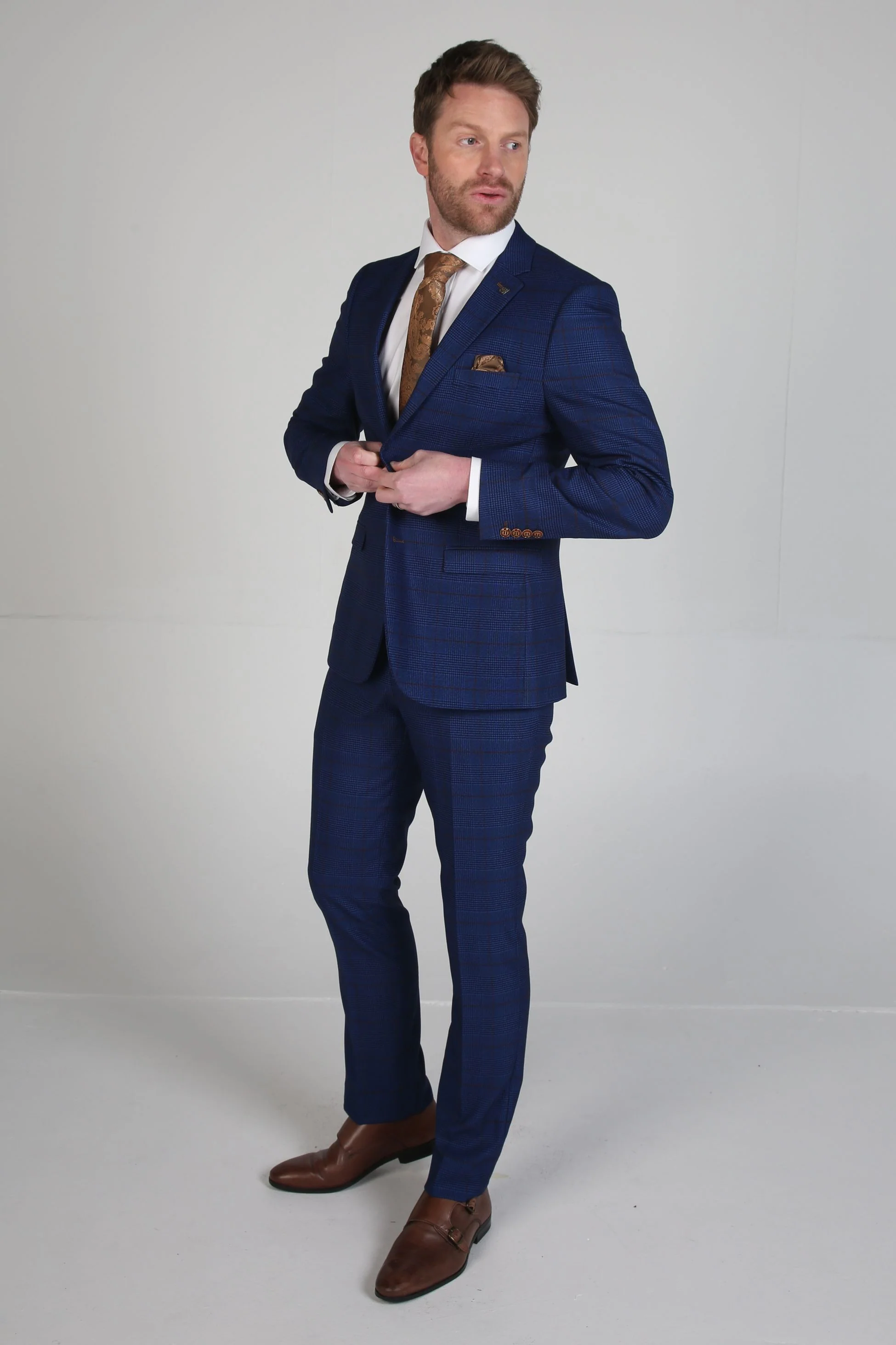 Men's Tweed Windowpane Navy Formal Trousers - ALEX - Royal Blue - Image 2