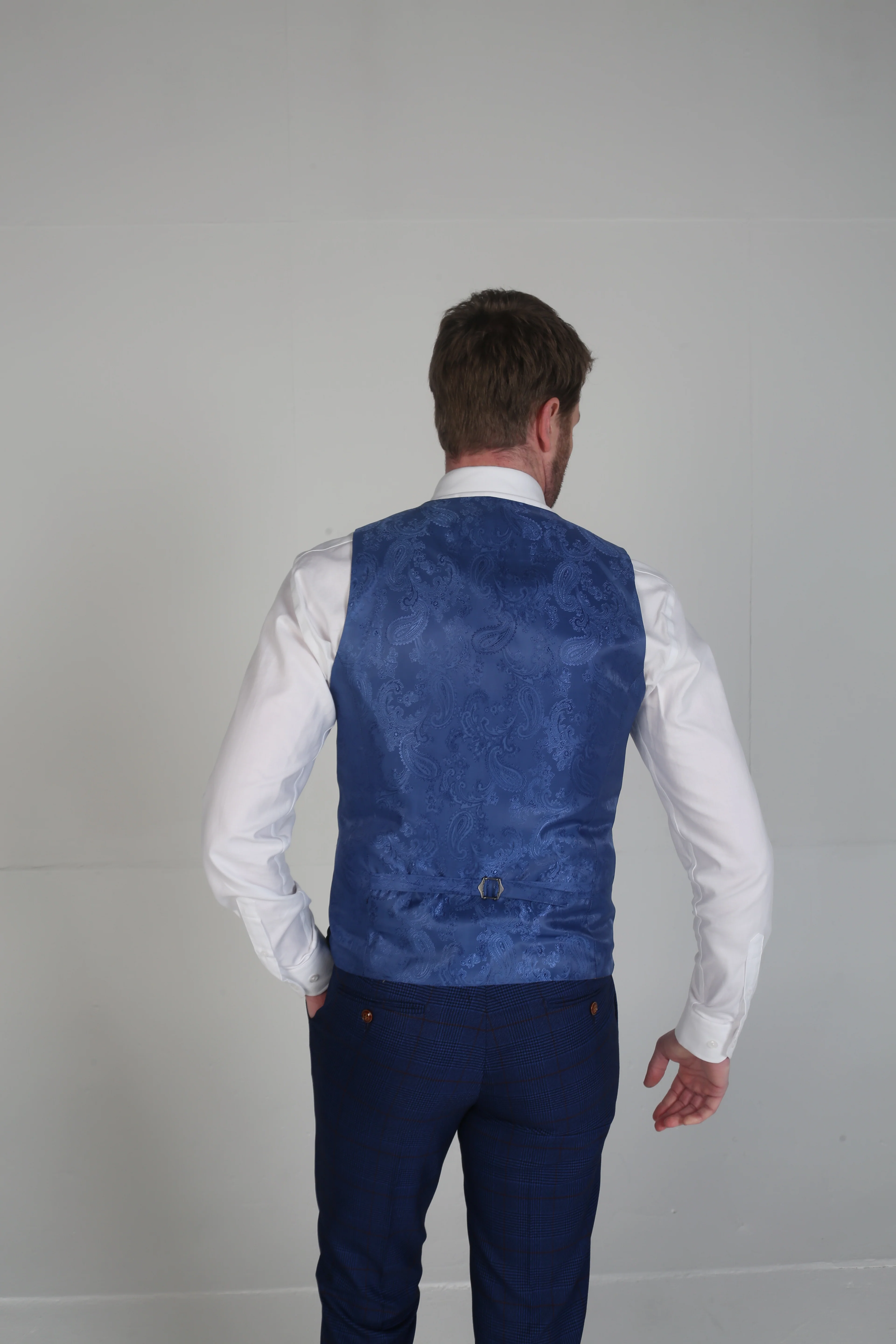 Men's Tweed Windowpane Navy Waistcaot- ALEX - Navy Blue - Image 3