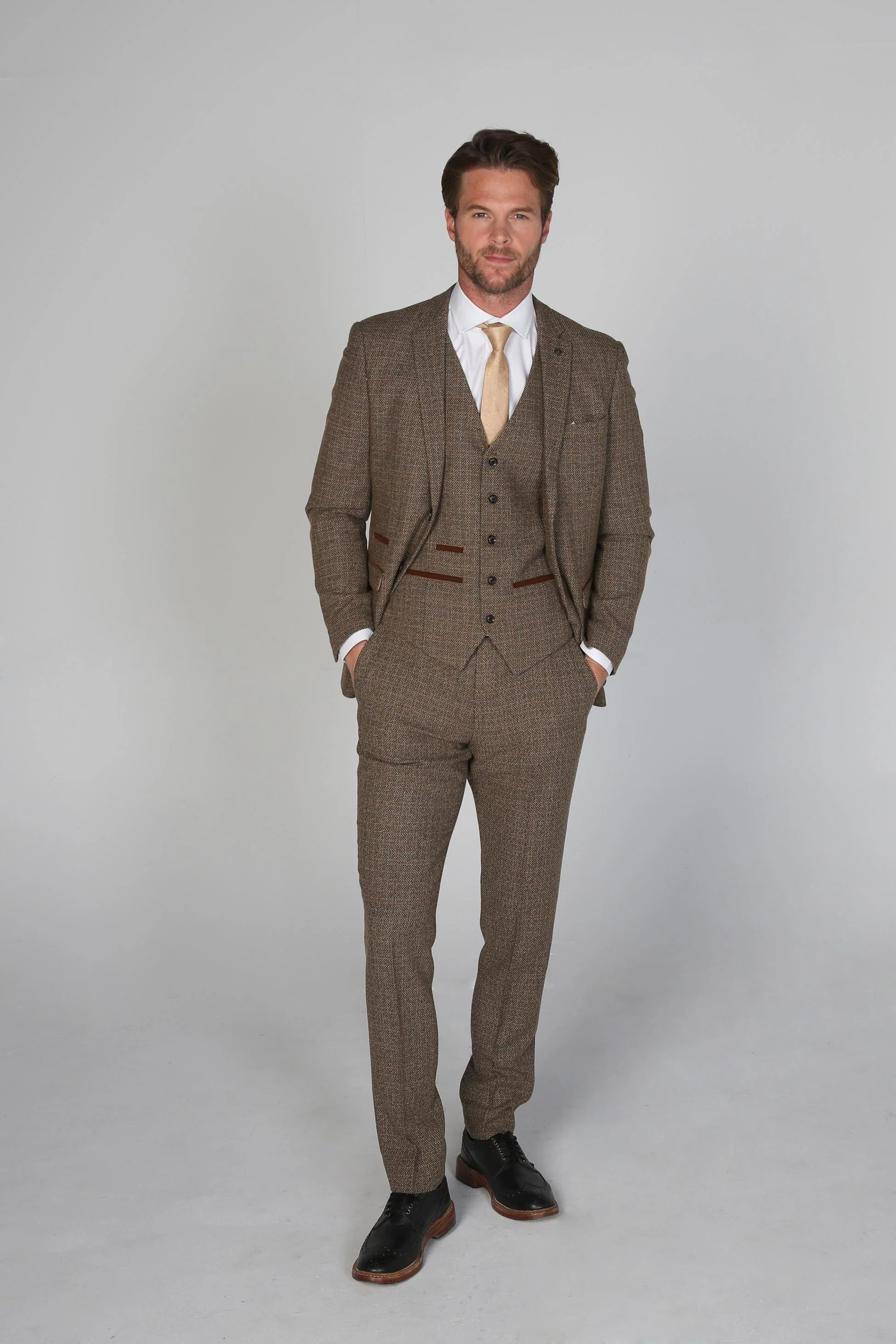 Men's Tweed-like Tailored fit Suit Jacket - Ralph - Brown - Image 2