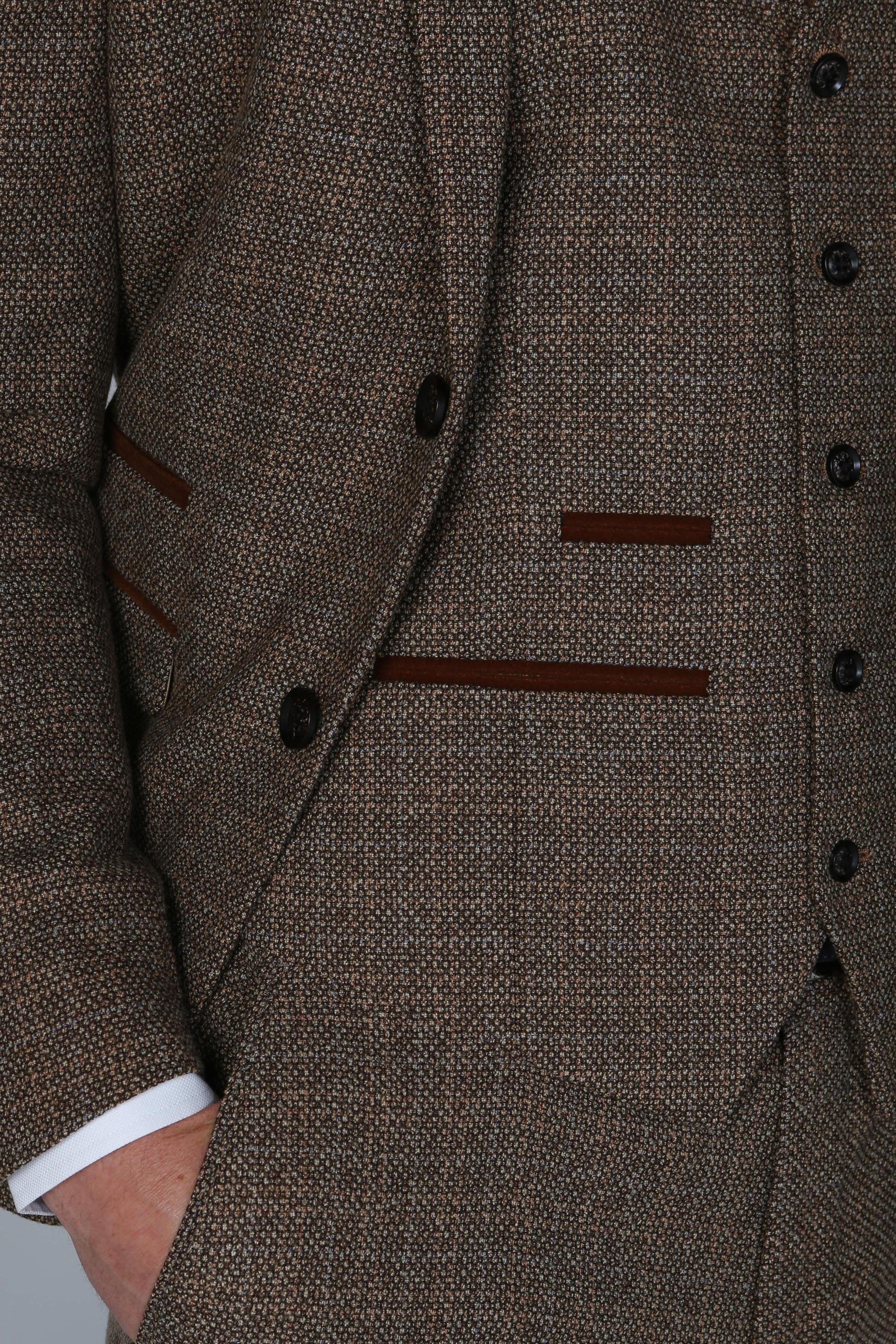 Men's Tweed-like Tailored fit Suit Jacket - Ralph - Brown - Image 4