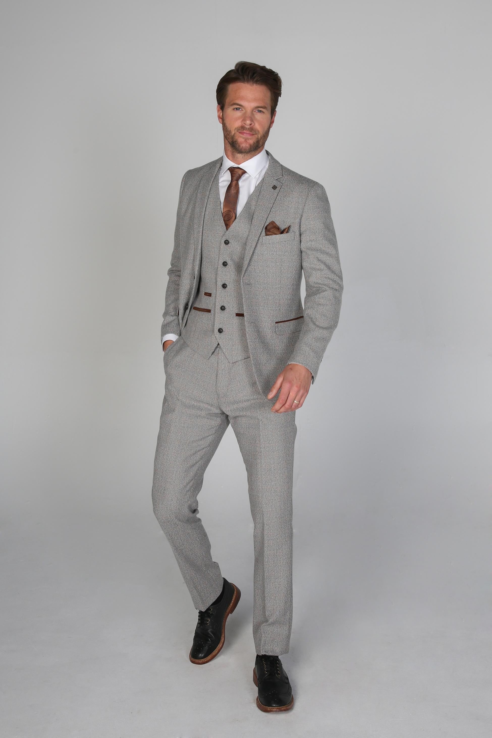 Men's Tweed-like Tailored fit Suit Jacket - Ralph - Cream - Image 2