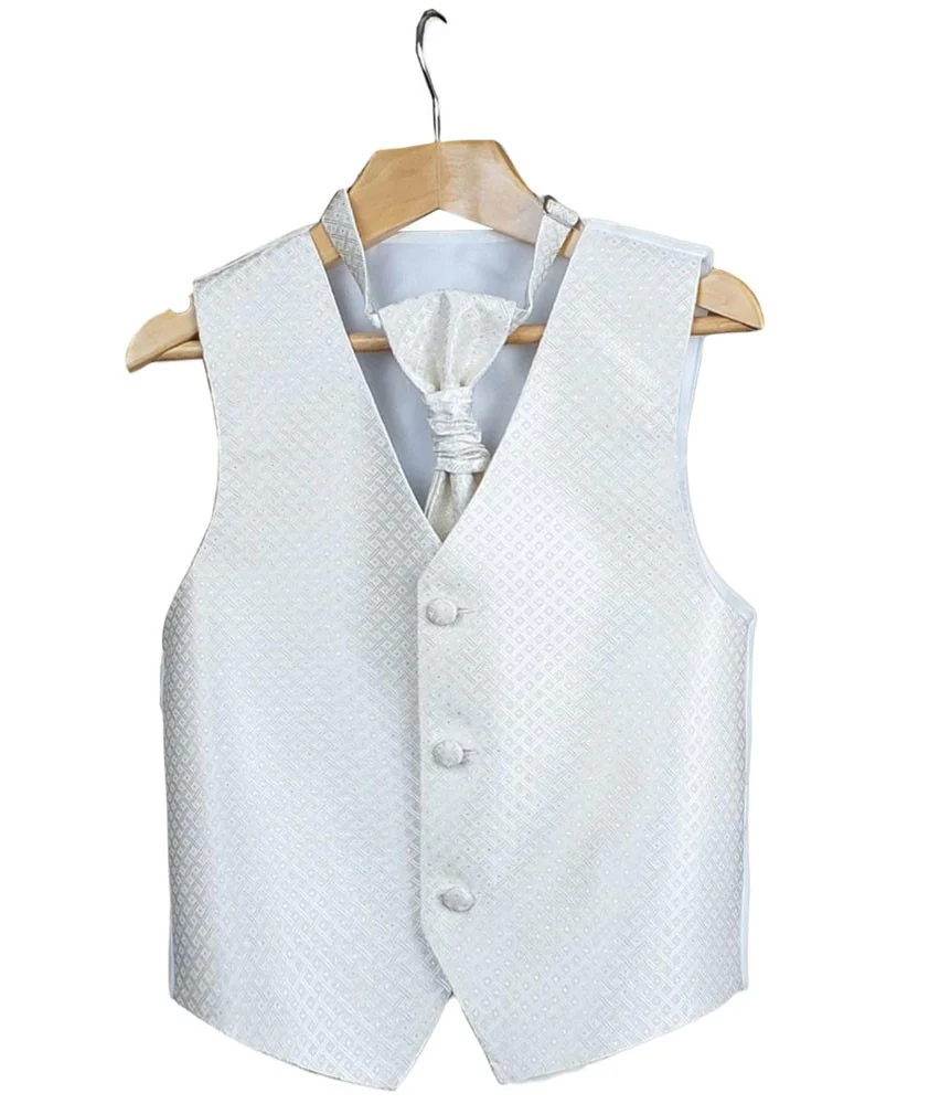 Men Waistcoat Cravat Hanky Set - Ivory