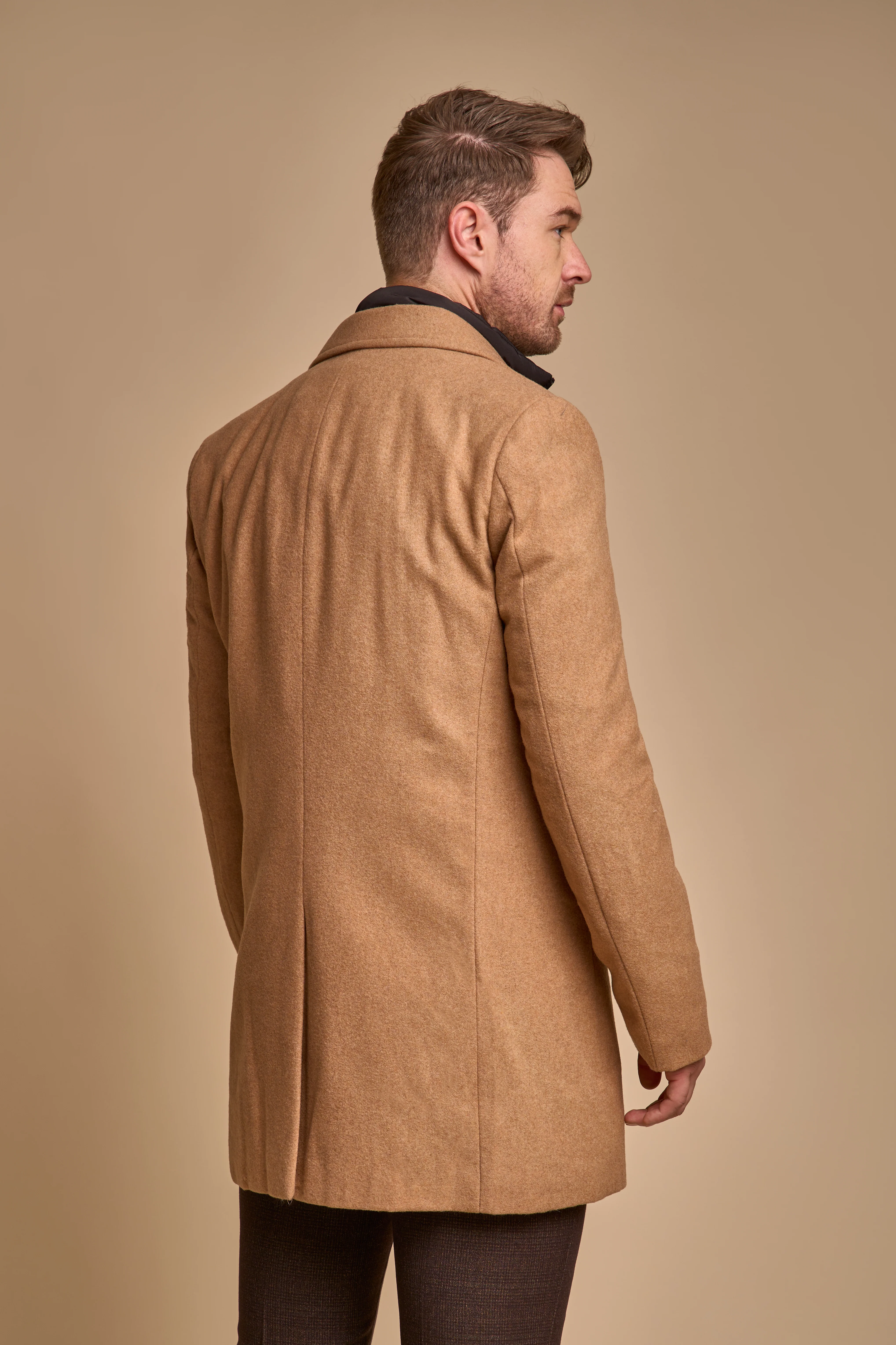 Men's Slim Fit Wool Blend Coat - SANFORD - Brown Camel - Image 2