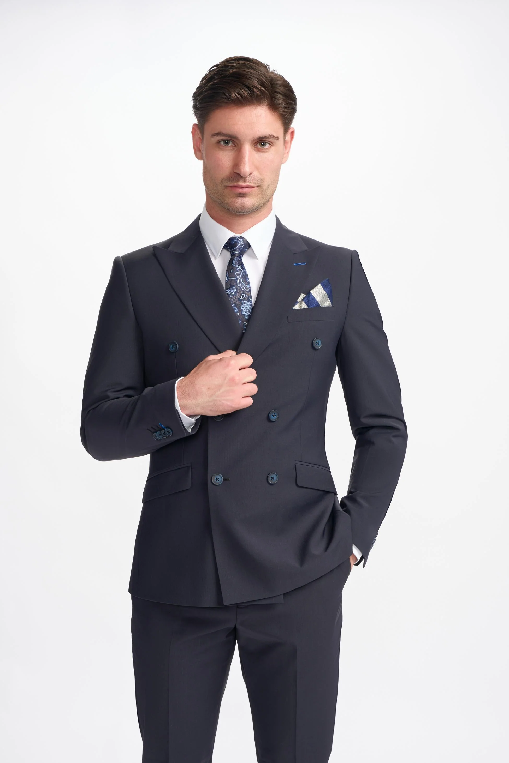 Men’s Wool Blend Double-breasted Suit – BOND D/B - Midnight Blue