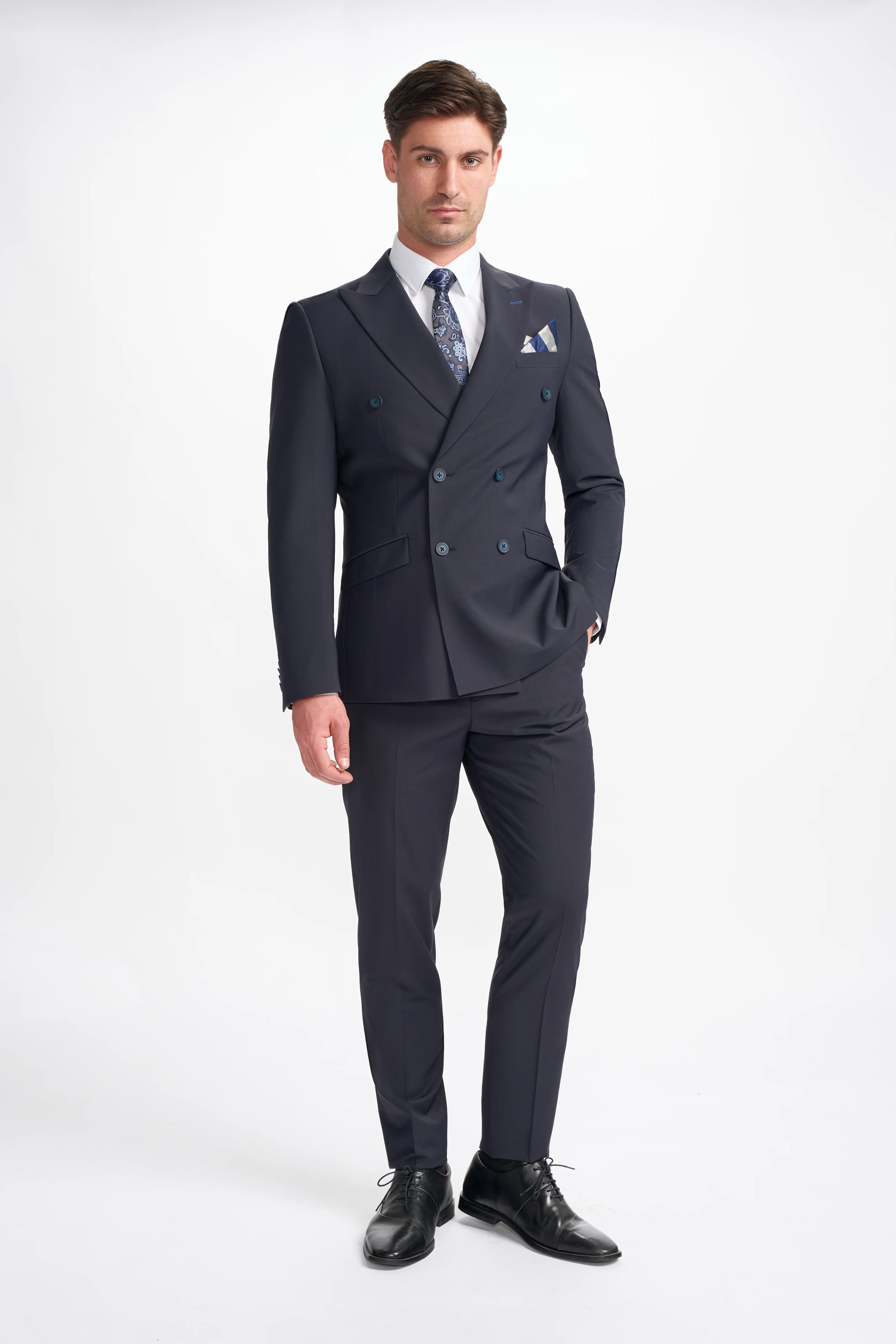 Men’s Wool Blend Double-breasted Suit – BOND D/B - Midnight Blue - Image 2
