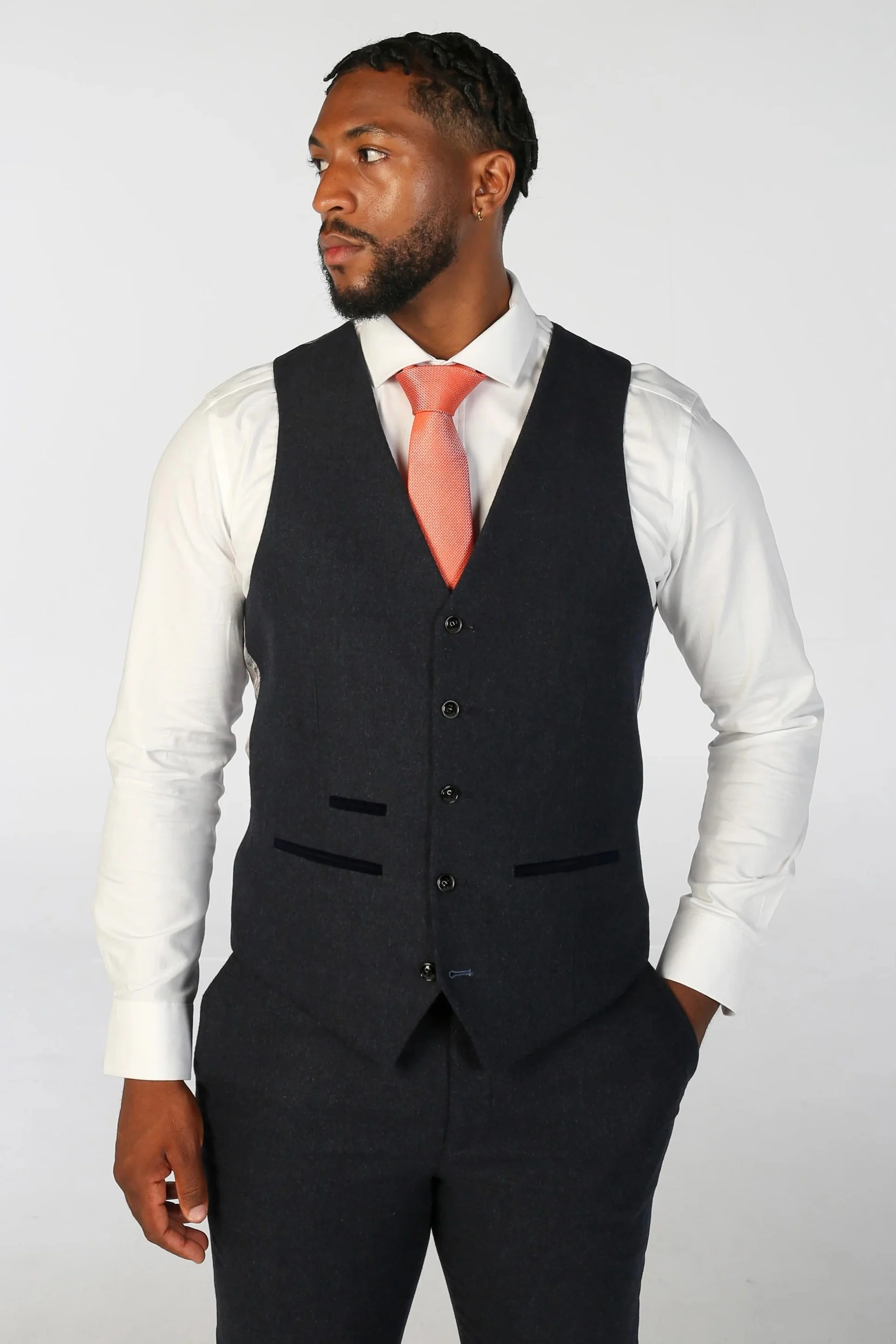 Men’s Tweed Wool Formal Waistcoat - OSCAR - Navy